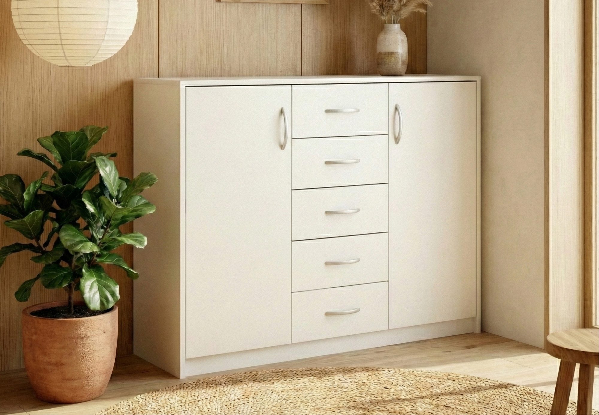 Kommode mit 5 Schubladen und 2 Türen in matter Ausführung, Kommode 110cm breit