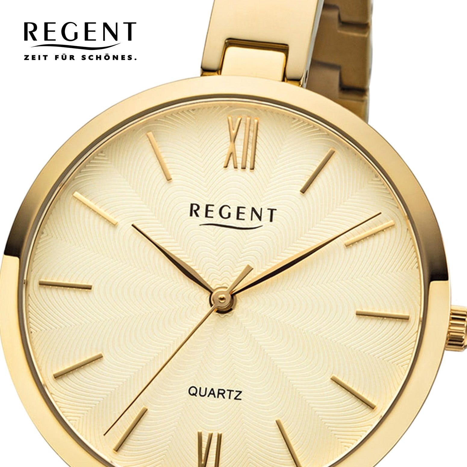 Regent Quarzuhr Regent Damen 34mm), Armbanduhr rund, Uhr (ca. Metall F-1146 mittel Metallarmband Damen Quarzwerk