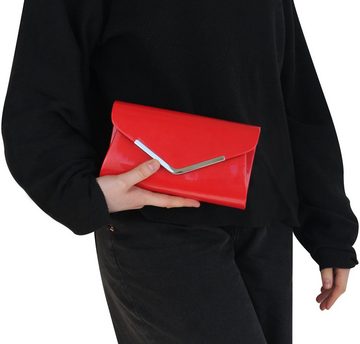Frentree Clutch Abendtasche Damen in Lack-Optik, Eleganz in Rot mit silbernen Details und abnehmbarem Kettchen