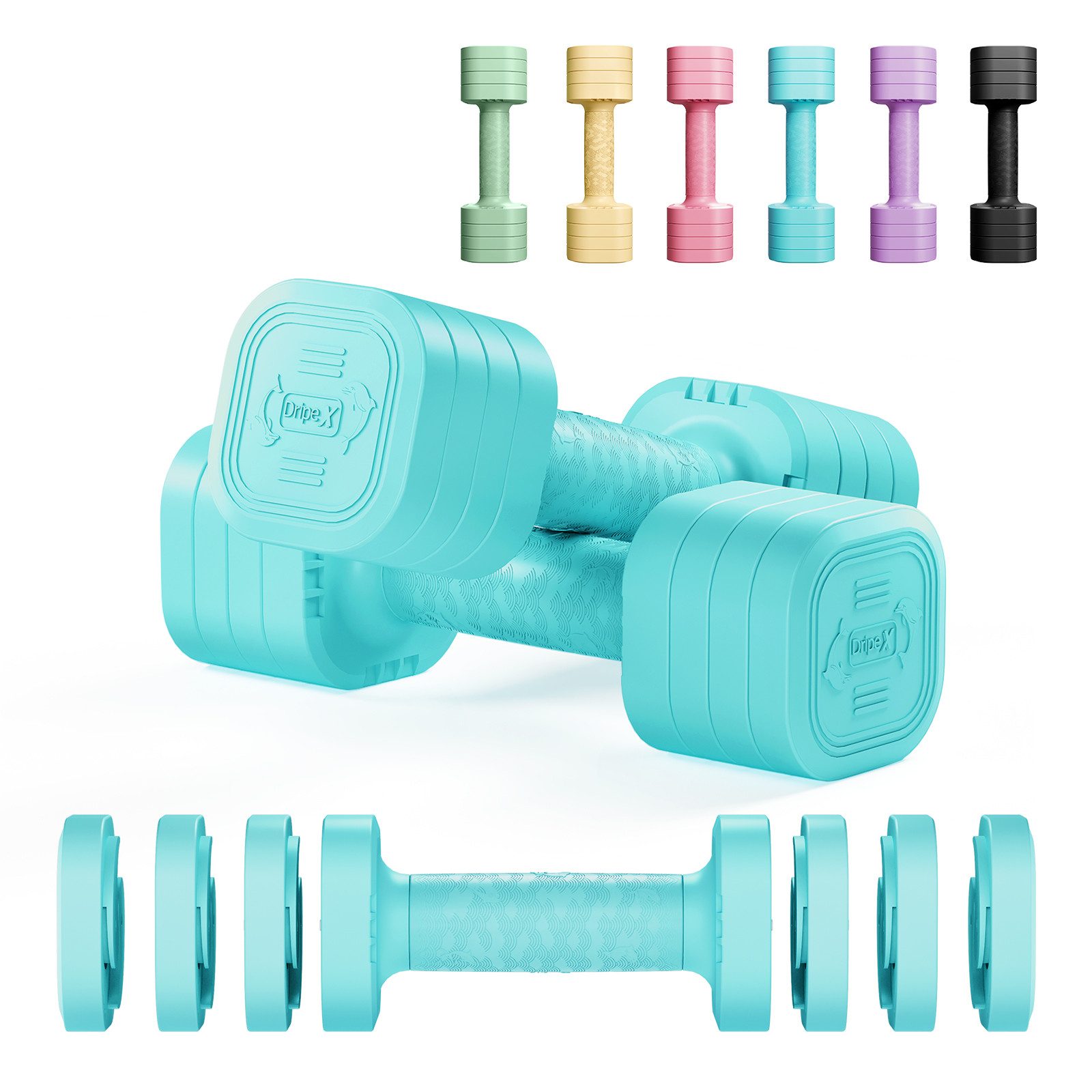 Dripex Hantel-Set verstellbare Hanteln Set 2er 2,5kg/5kg, justierbare 6 Hantelplatten