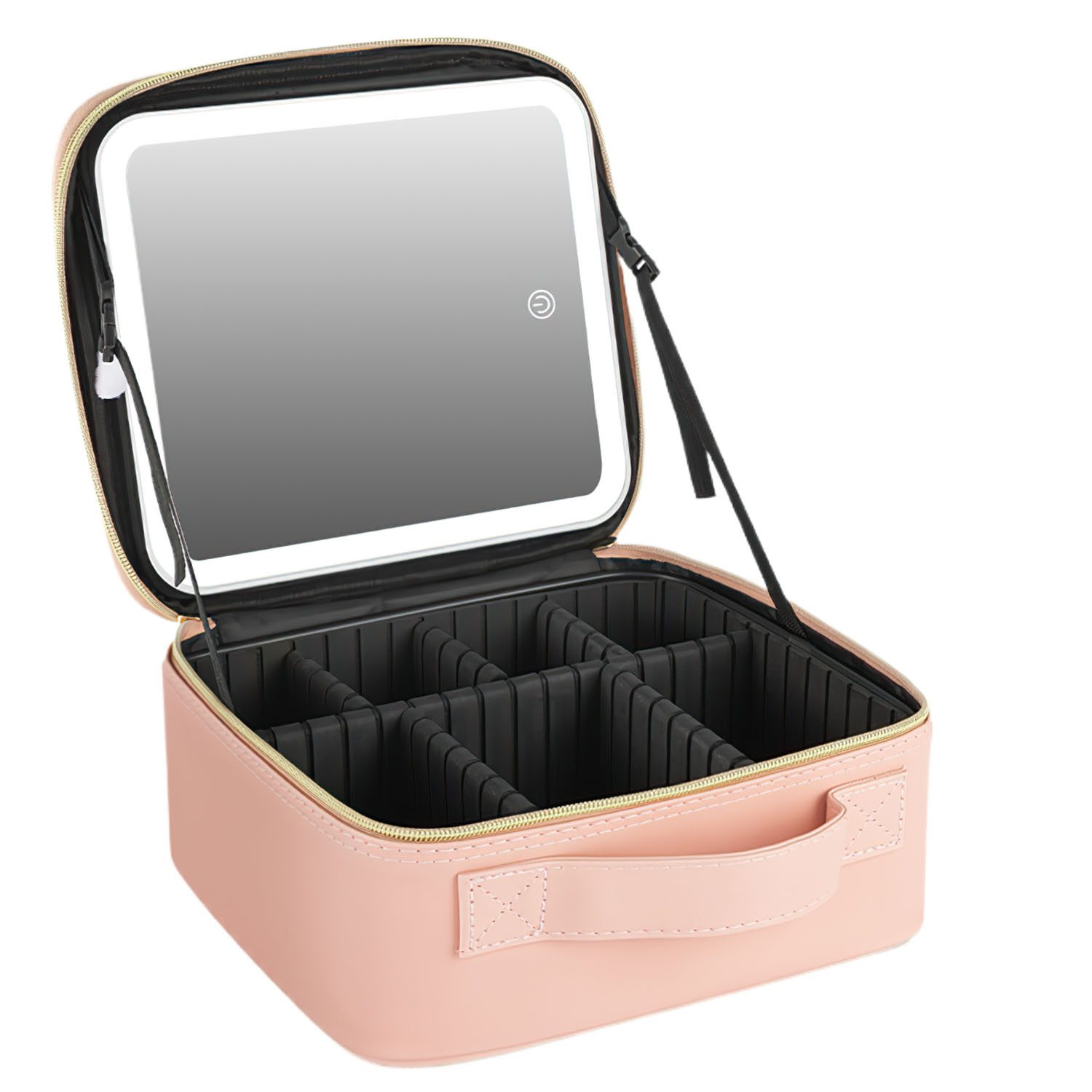 AIMAX Kosmetikspiegel Makeup Bag Schminktasche Schminkkoffer mit Spiegel und Licht, Make-up Tasche mit Spiegel-3 Farben LED Reise Kosmetiktasche