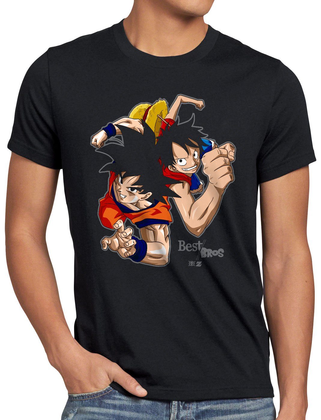 T-Shirt Goku Print-Shirt Ruffy z saiyan - Herren strohhut schwarz Best style3 Bro's