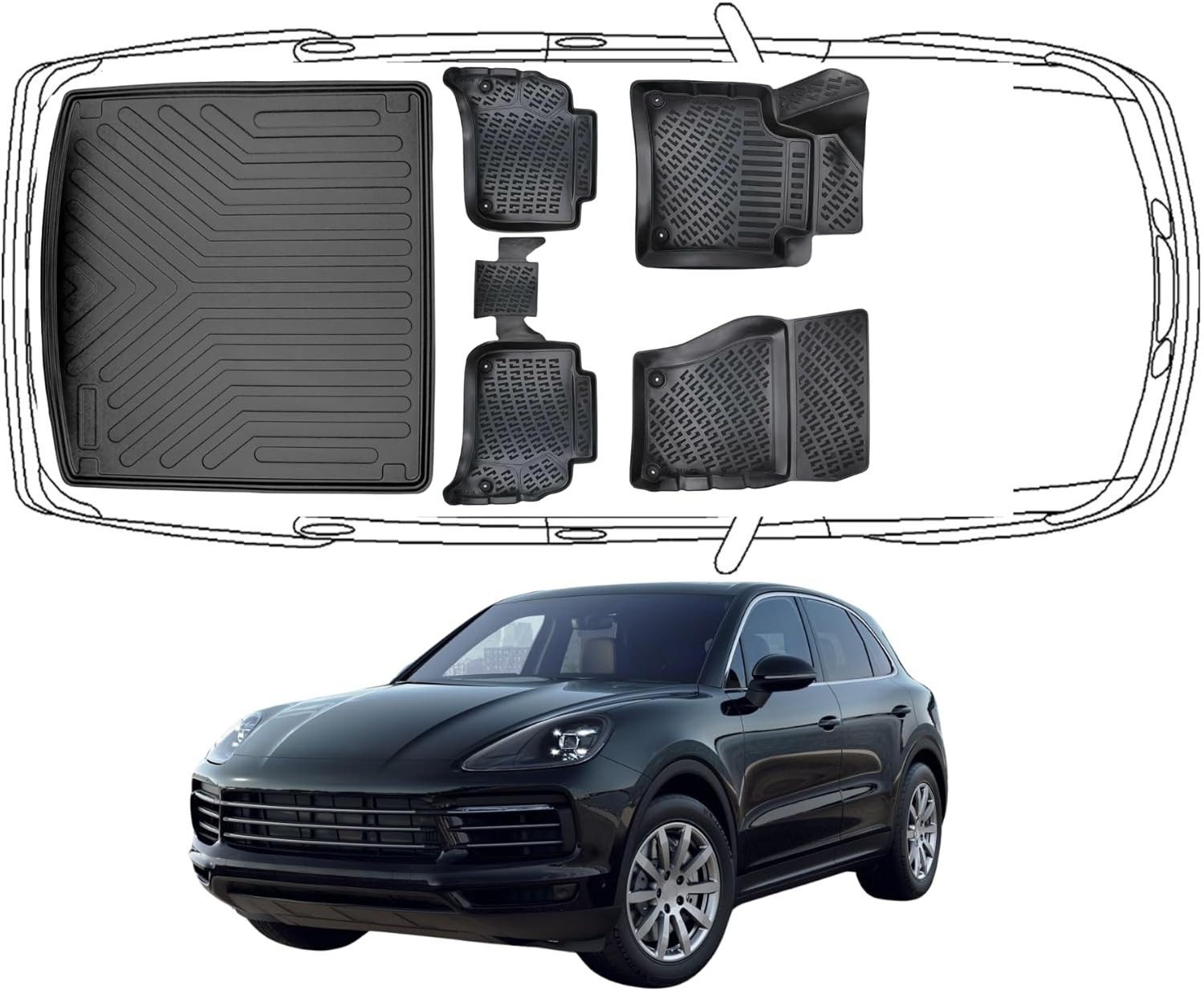 Trimak Passform-Fußmatten Oder Kofferraumwanne Oder Set Porsche Cayenne, Porsche Cayenne 3. Gen ab 2018 Gummimatten Auto & Kofferraummatte TPE
