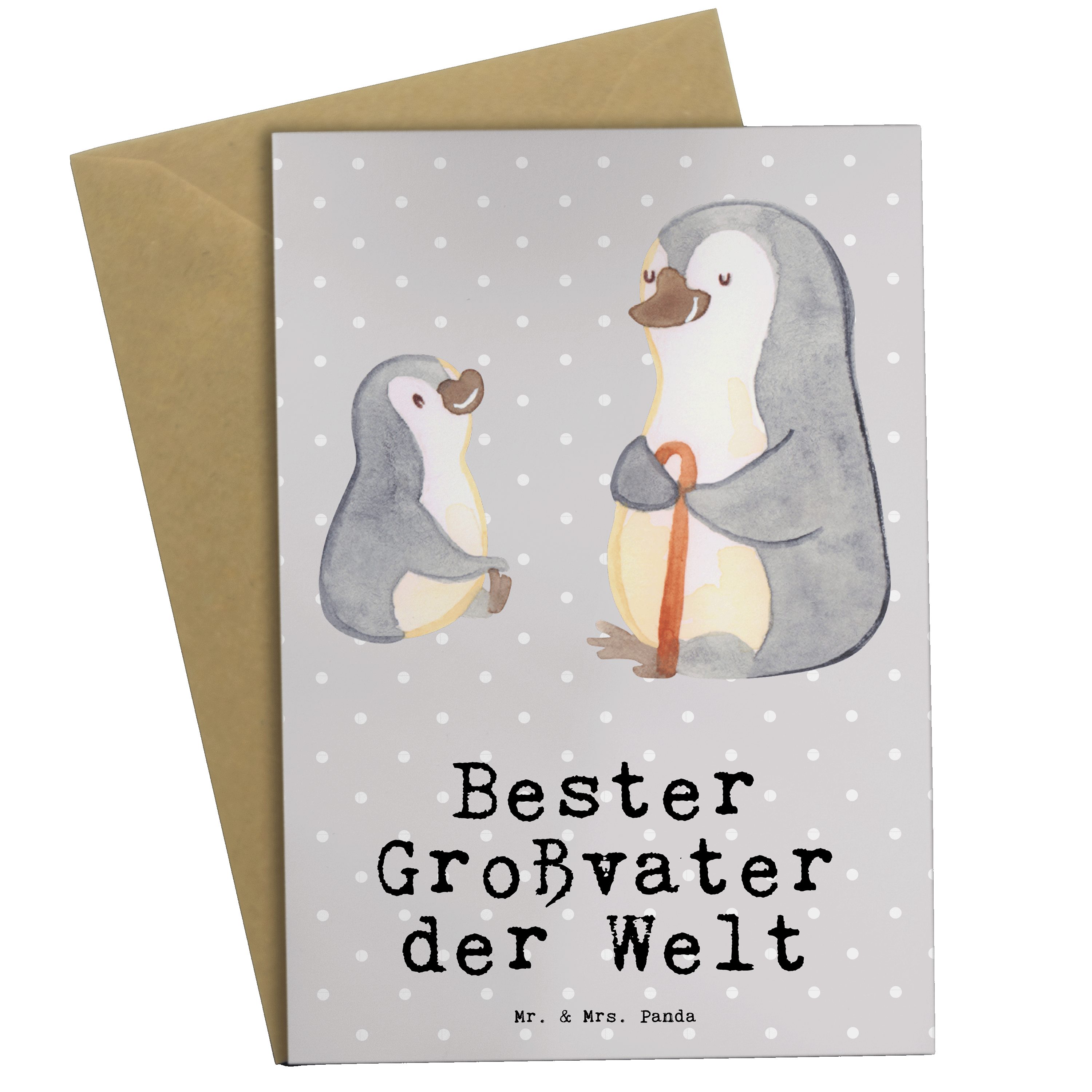 Mr. & Mrs. Panda Grußkarte Pinguin Bester Großvater der Welt - Grau Pastell - Geschenk, Einladun