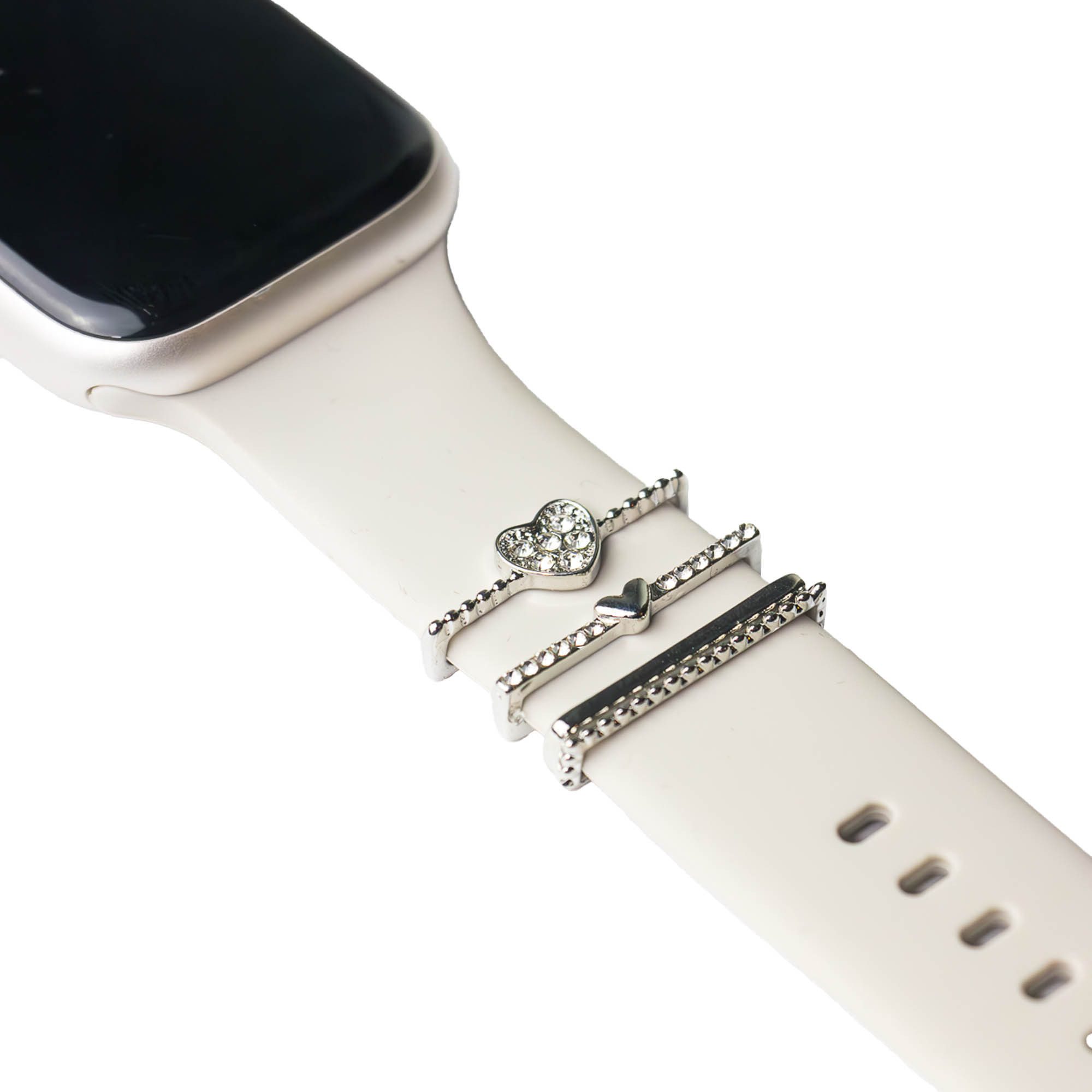 ARTVALL Smartwatch-Armband Apple Watch Charms Set 38/40/41mm & 42/44/45/49mm, Fashion Charms für Smartwatch Herzen mit Strasssteinen Silber