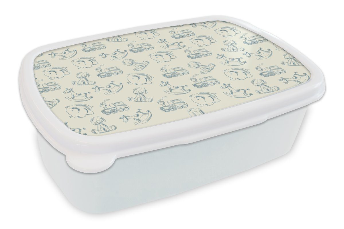 MuchoWow Lunchbox Tiere - Spielzeug Mädchen für und für Kunststoff, Erwachsene, Brotdose, Kinder Brotbox (2-tlg), - Muster, und weiß Jungs