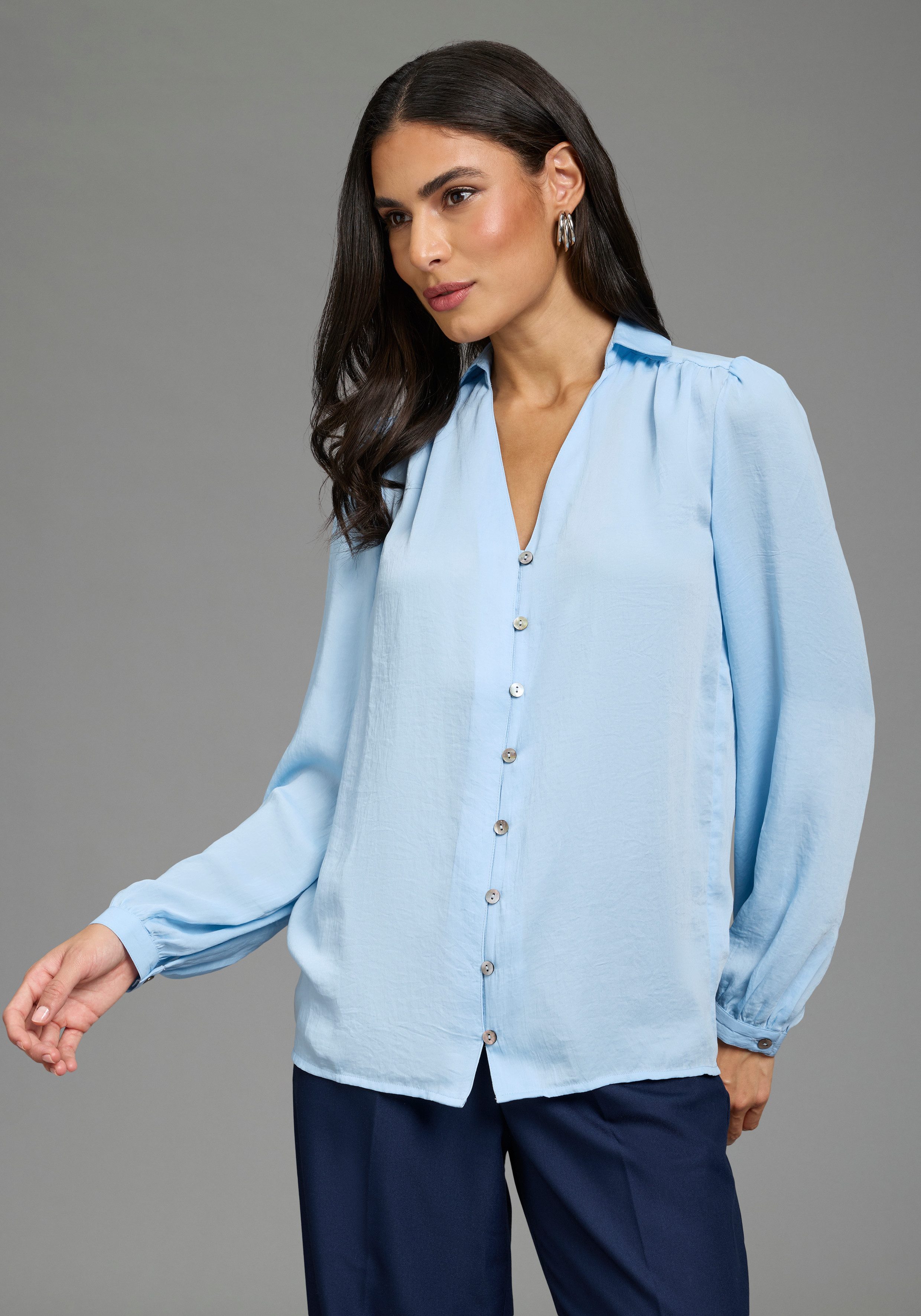 Laura Scott Klassische Bluse in crinkle Optik, für einen leichten Knitter-Effekt, bügelfrei