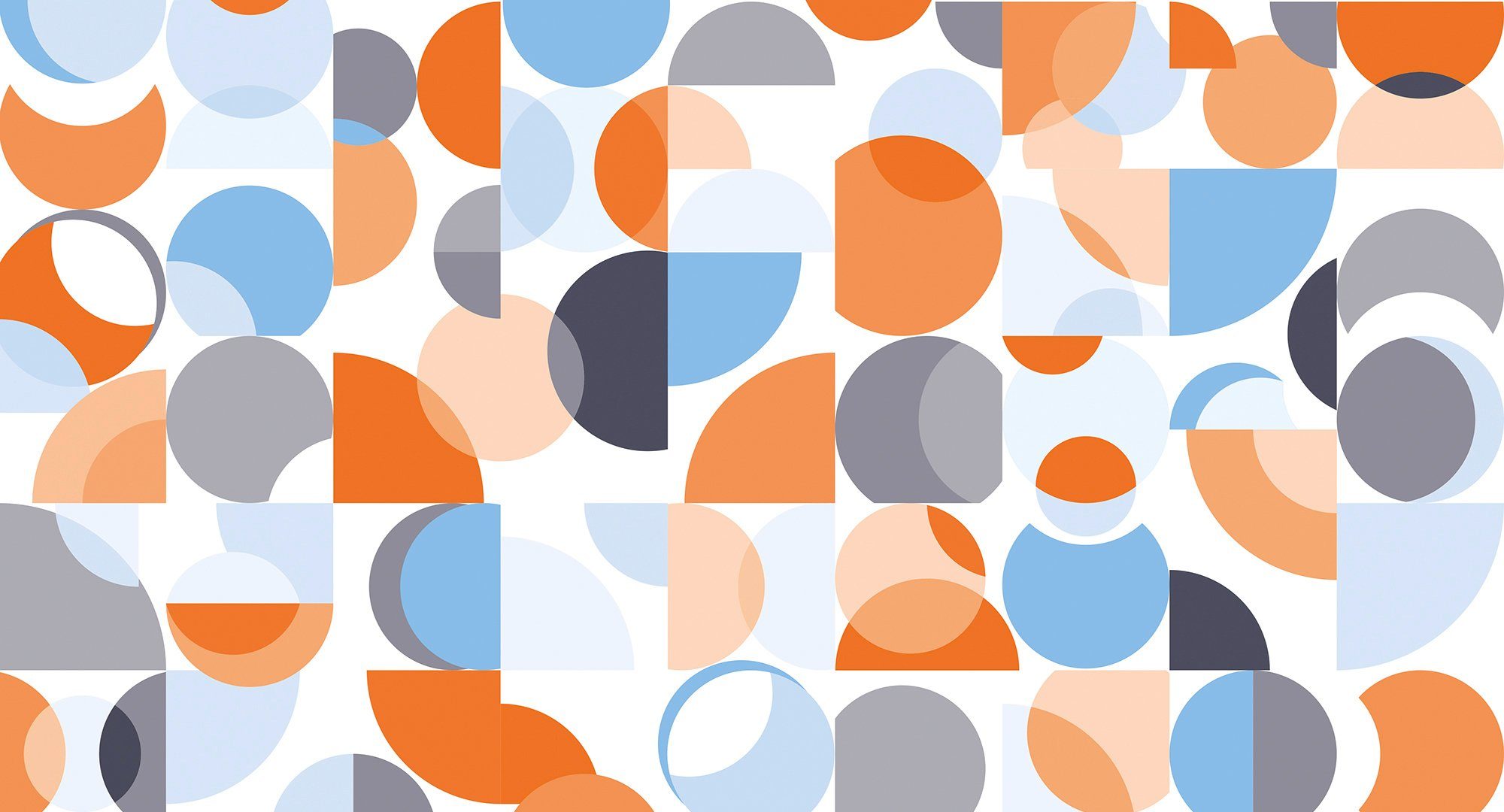 Architects Paper Fototapete Atelier 47 Coloured Circles 1, glatt, geometrisch, (5 St), Vlies, Wand, Schräge, Decke blau/orange/grau