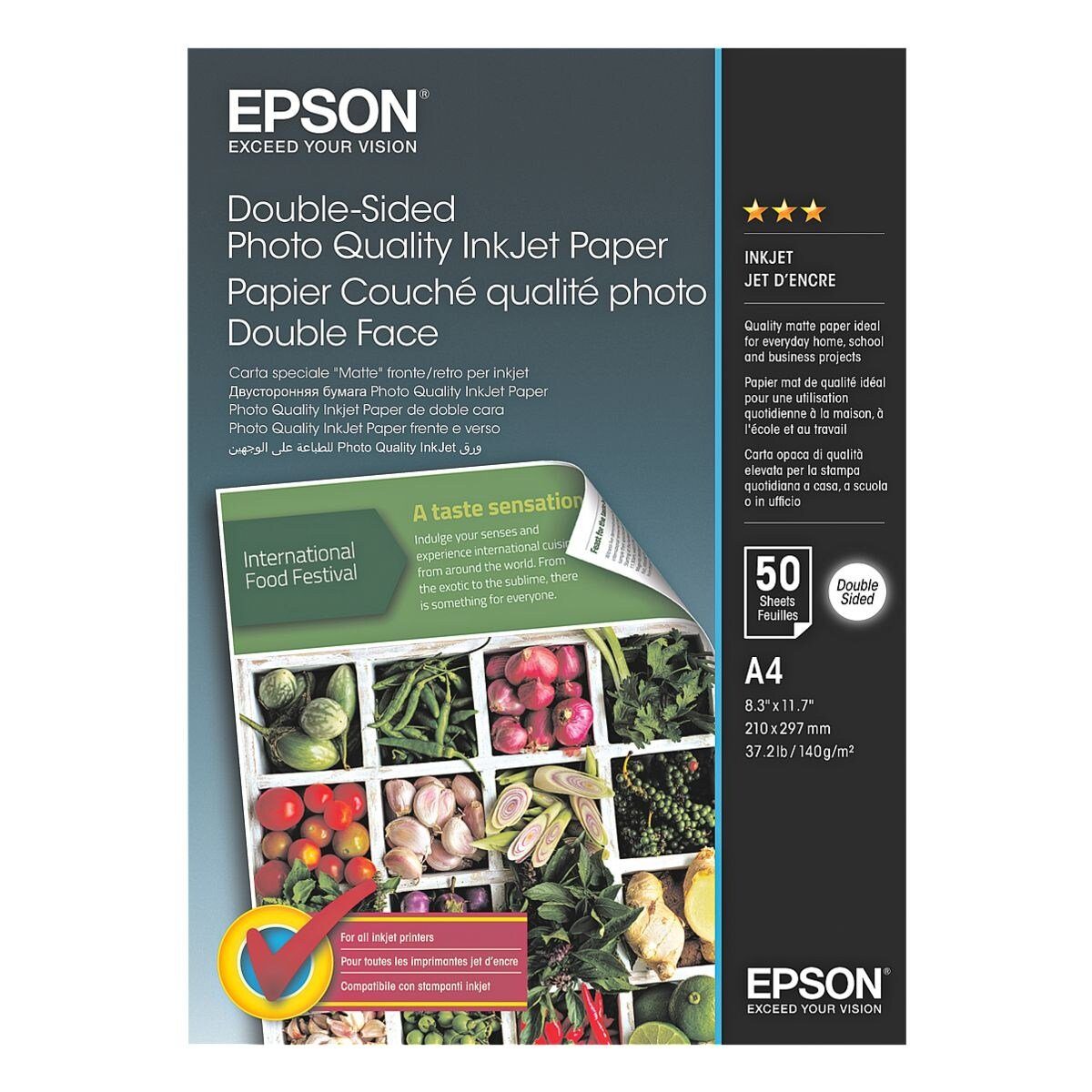 Epson Fotopapier Double-Sided Photo Quality Inkjet Paper, Format A4, matte Oberfläche, 50 Blatt