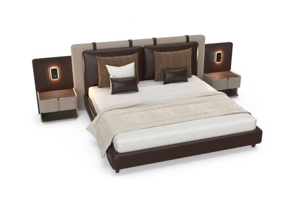 Xlmoebel Schlafzimmer-Set Eleganter Nachtschrank und Bett in hochwertiger Holzoptik, (3-tlg., 1x Bett + 2x Nachttisch), Hergestellt in Europa
