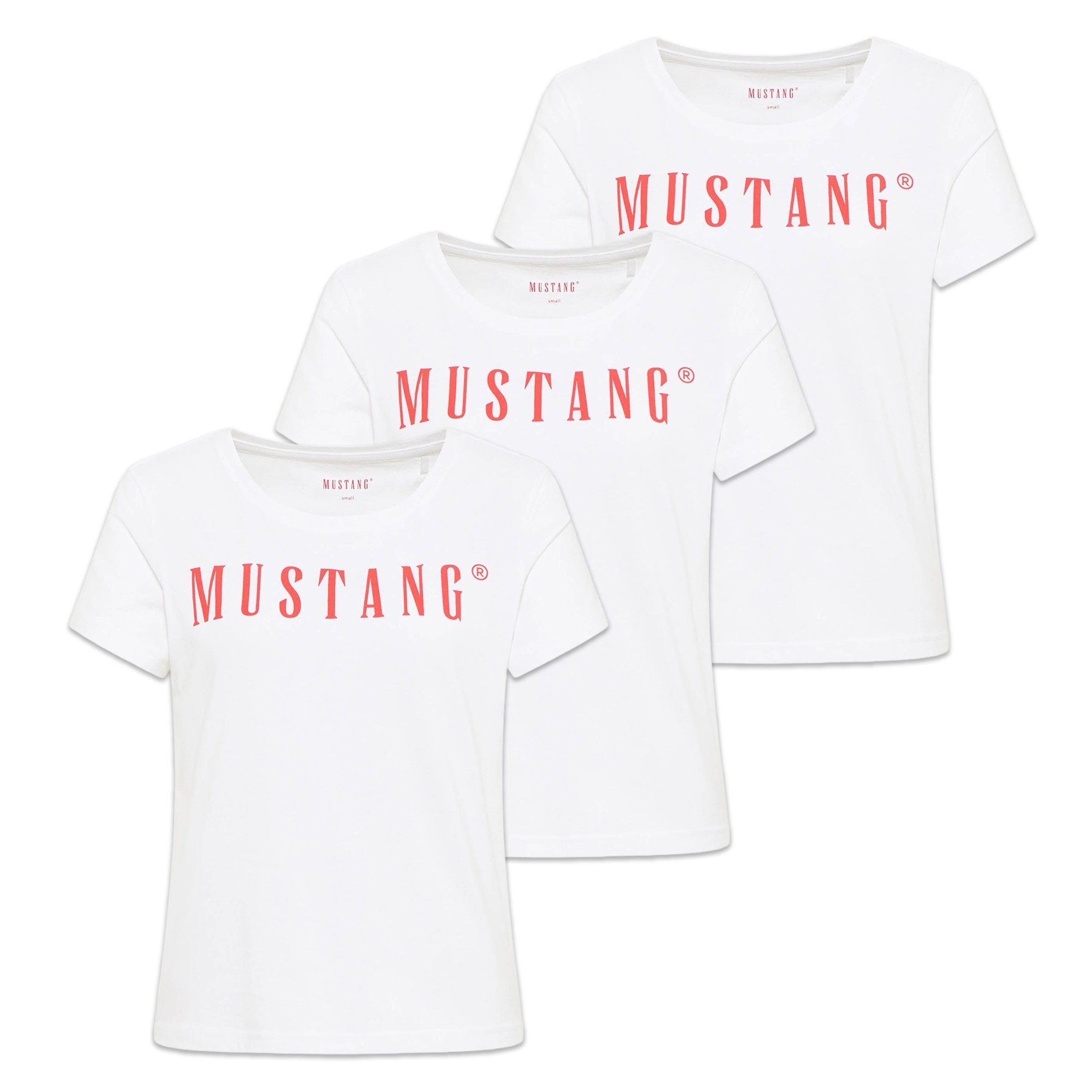 MUSTANG T-Shirt Damen T-Shirt 3er Pack Baumwolle Style Alma 3P (Packung, 3er Pack)