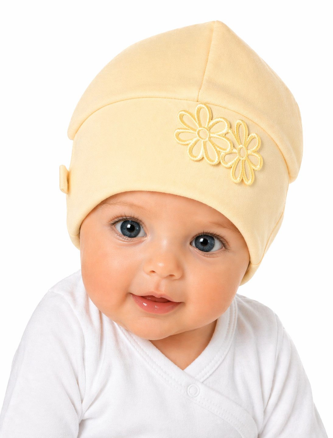 La Bortini Erstlingsmütze Baby Mütze mit Blumen Haube Übergangsmütze verschiedene Farben (Erstlingsmütze füt Neugeborene, Mädchen) festlich, 32 34 35 36 37 38 39 40 41 42 43 44 45 46 47 48 49 50 52