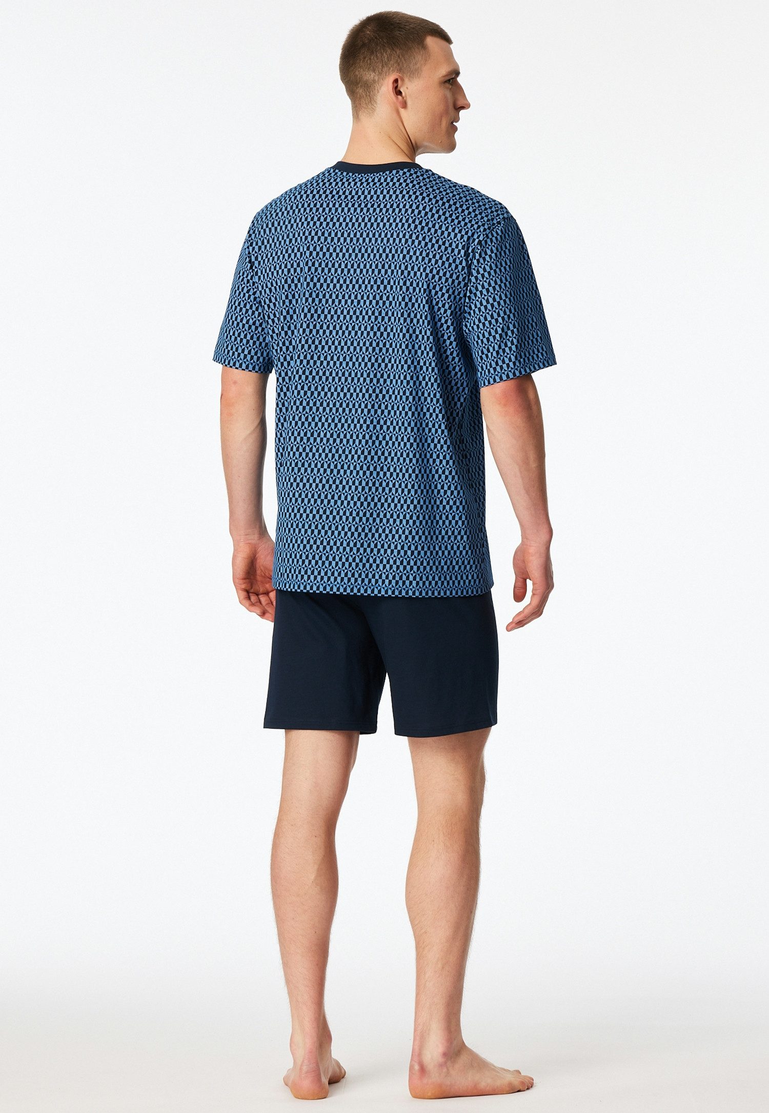 Schiesser Shorty Comfort Nightwear (2 tlg) mit klassischem Karo-Muster, V-Ausschnitt und aufgesetzter Brusttasche