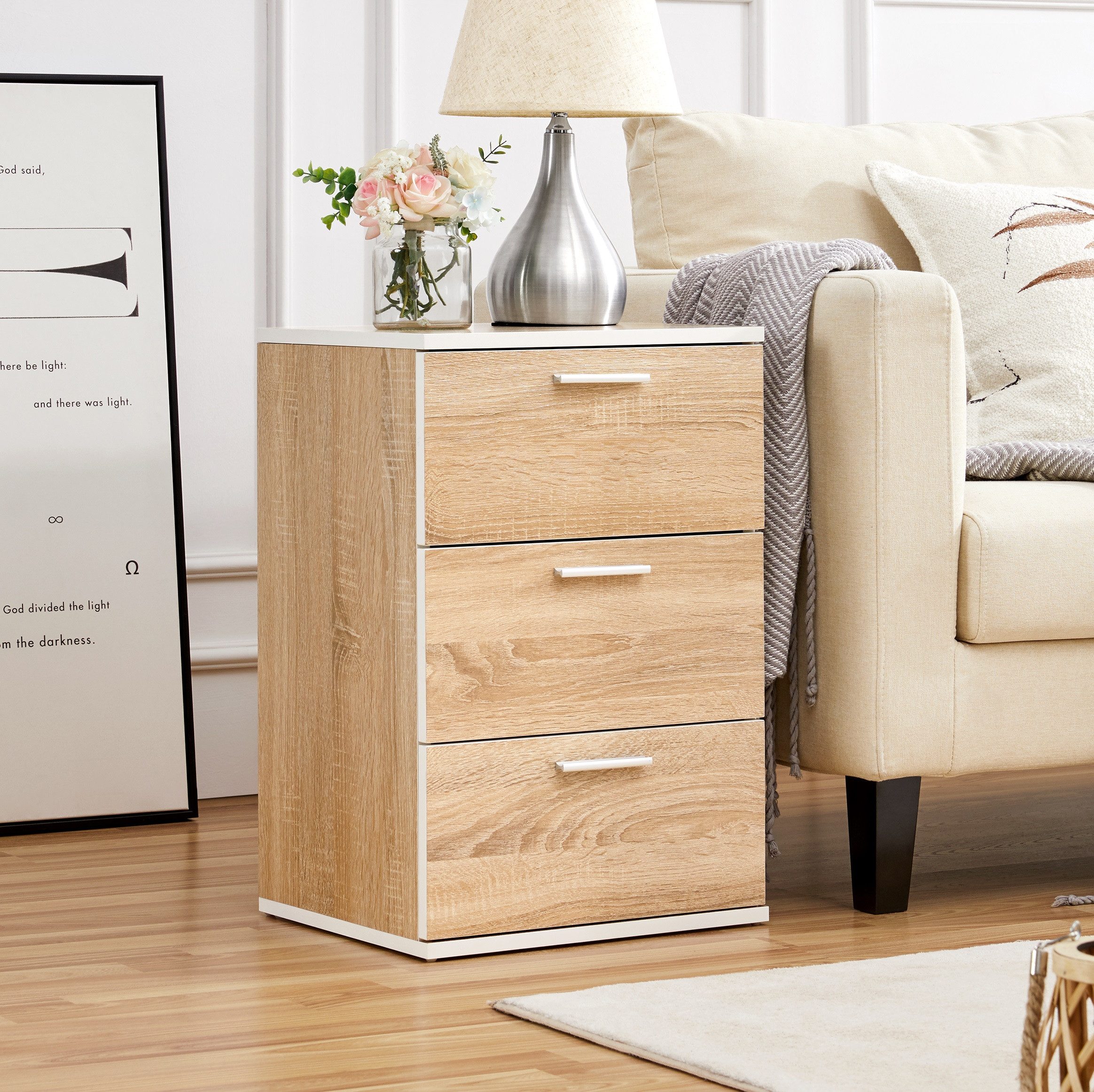 Yaheetech Nachttisch Beistelltisch (1-St), Nachtschrank mit 3 Schubladen, 4 günstig online kaufen