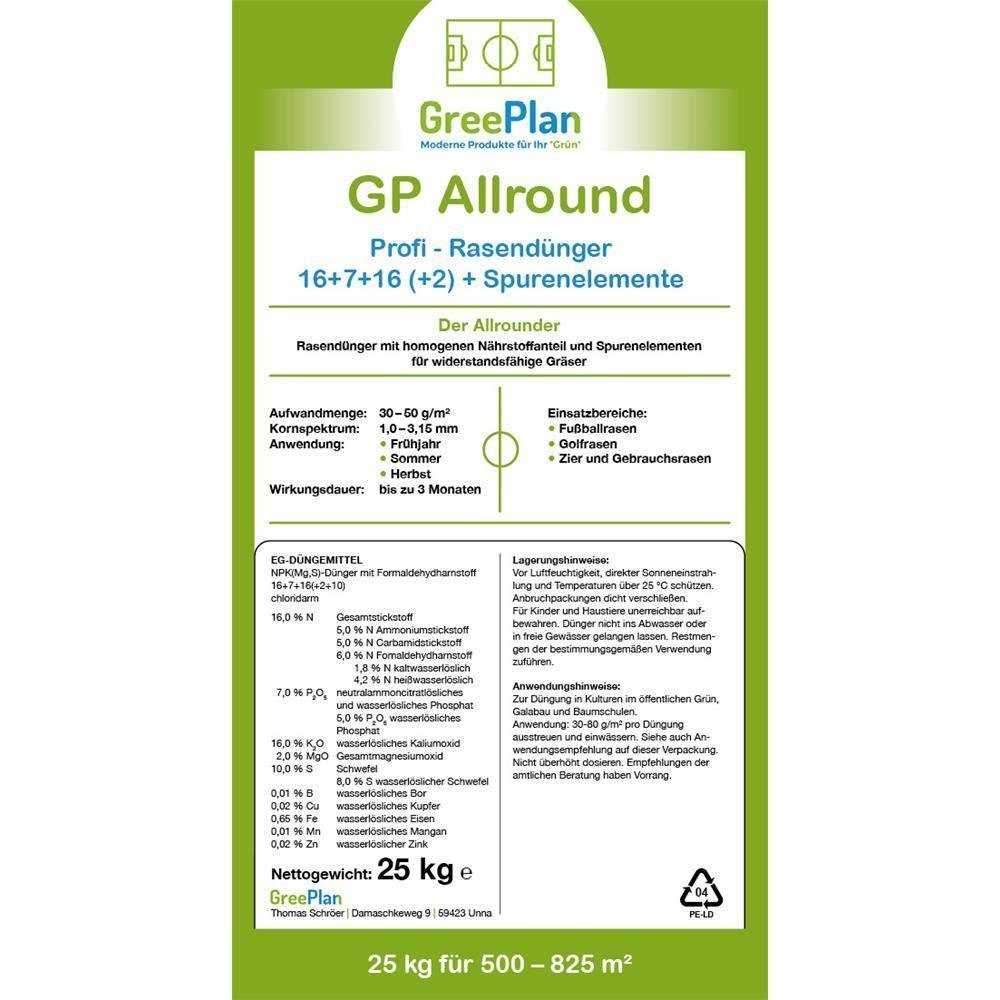 GreenPlan Rasendünger Allround Profi 25kg Sack 500-825 m² NPK-Dünger 16 ...