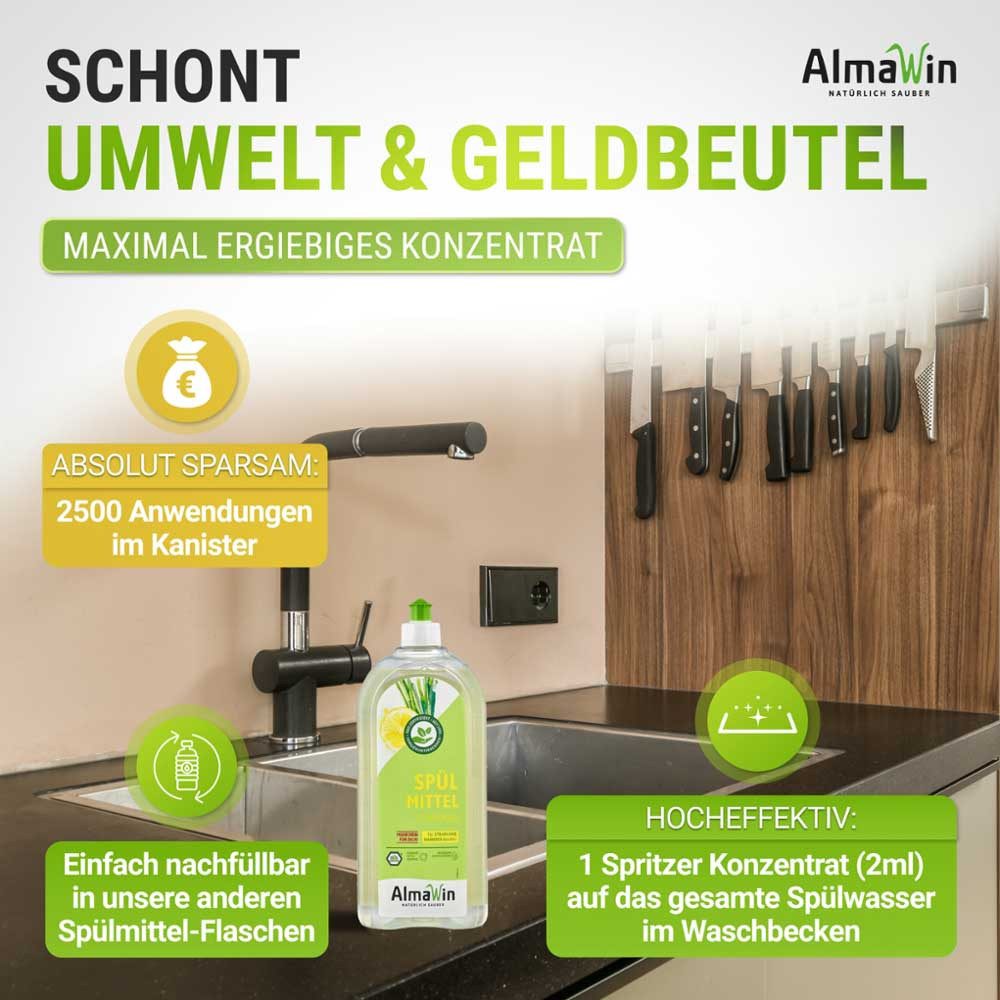AlmaWin Spülmittel "Zitronengras" Kanister, 5 l, Nachfüllung – Bild 4 von 5