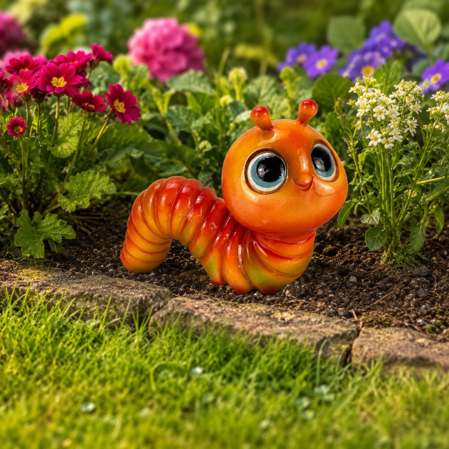 Online-Fuchs Gartenfigur Regenwurm, Raupe für außen - farbenfrohe Deko Figuren, Tiere, (farbenfroh, süßes Design), aus langlebigem Kunstharz gefertigt, wetterfest - 15 bis 18 cm groß