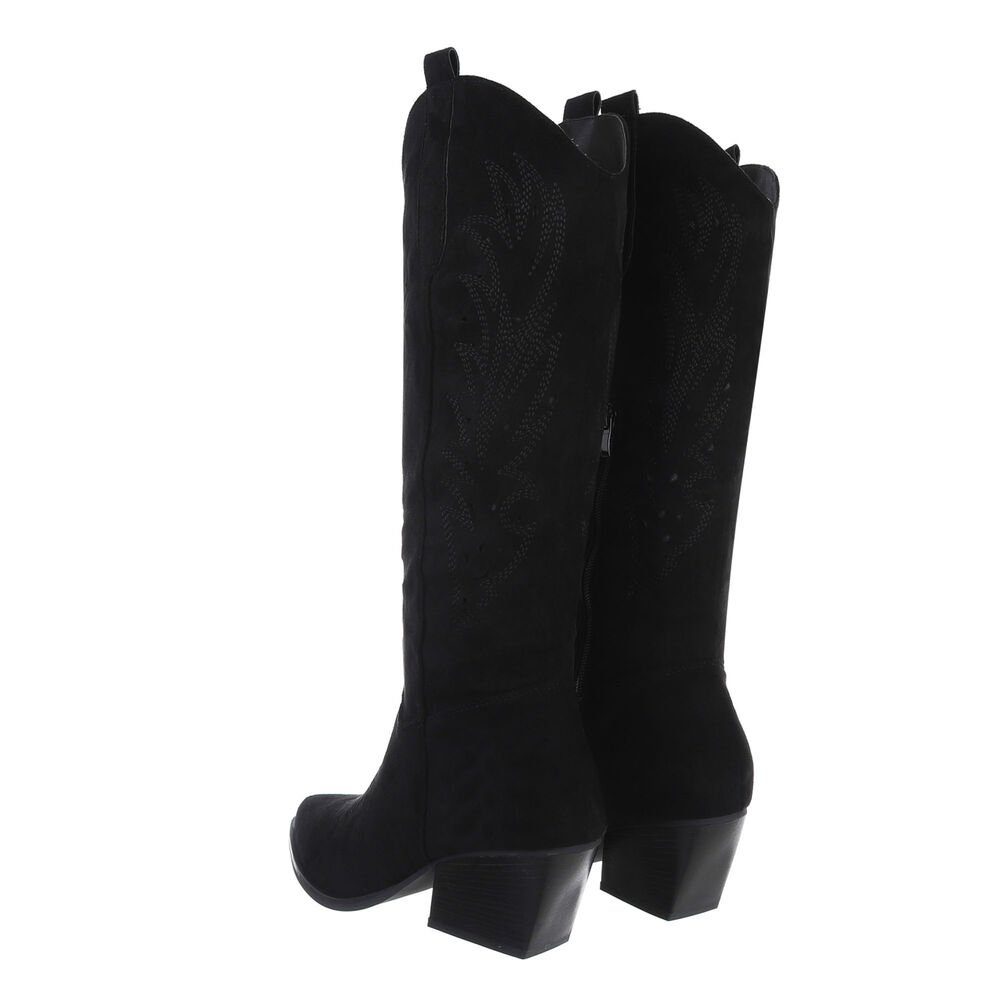 Ital-Design Elegante Damen-Cowboystiefel mit Durchbrüchen und Blockabsatz Westernstiefel (83592550) Blockabsatz Western- & Bikerstiefel in Schwarz