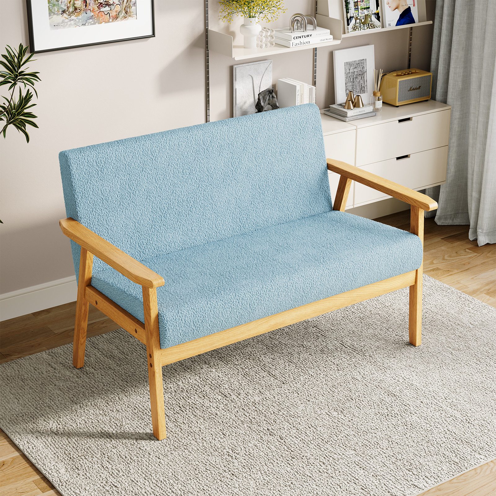 YOLEO 2-Sitzer Stoffsofa Couch mit Holz günstig online kaufen