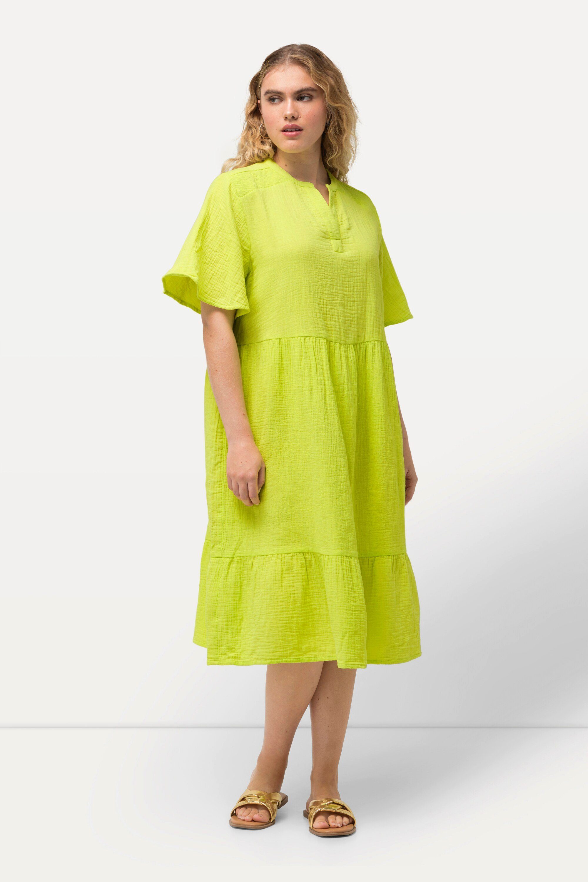 Ulla Popken Jerseykleid Musselin-Kleid A-Linie Tunika-Ausschnitt günstig online kaufen