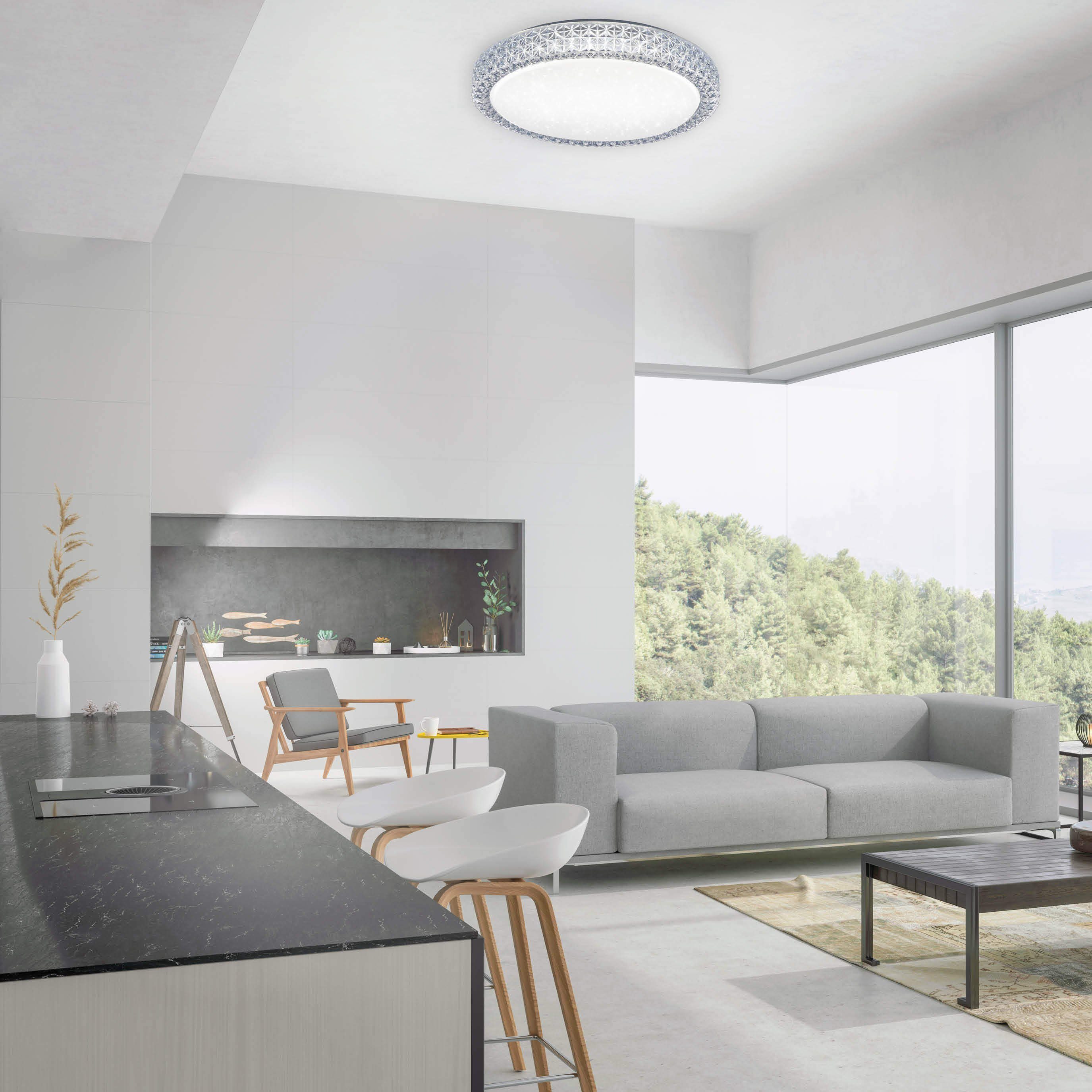 SellTec LED Deckenleuchte LED Deckenleuchte FRIEDA rund, Farbwechselsteuerung (CCT-Lichtmanagement), Memory-Funktion, 1xLED-Board / 22,00 Watt, warmweiss-kaltweiß (CCT), Kristall Optik LED Sternenhimmel, Lichtfarbwechsel CCT