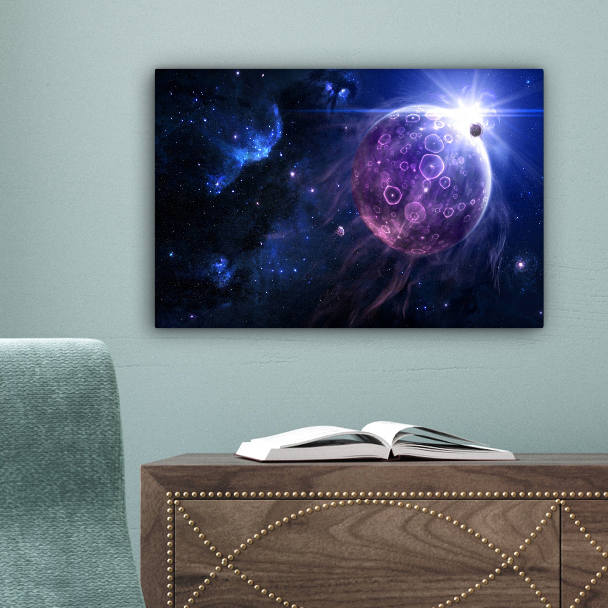 OneMillionCanvasses® Leinwandbild Planeten (1 Wanddeko, St), Sterne 30x20 cm - - Aufhängefertig, Leinwandbilder, Mond, Wandbild