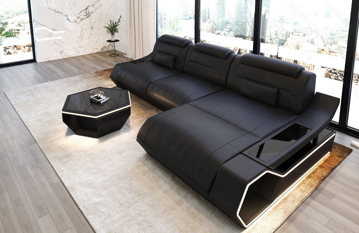 Sofa Dreams Ecksofa Leder Sofa Couch Toscano L Form Ledercouch, LED Beleuchtung
