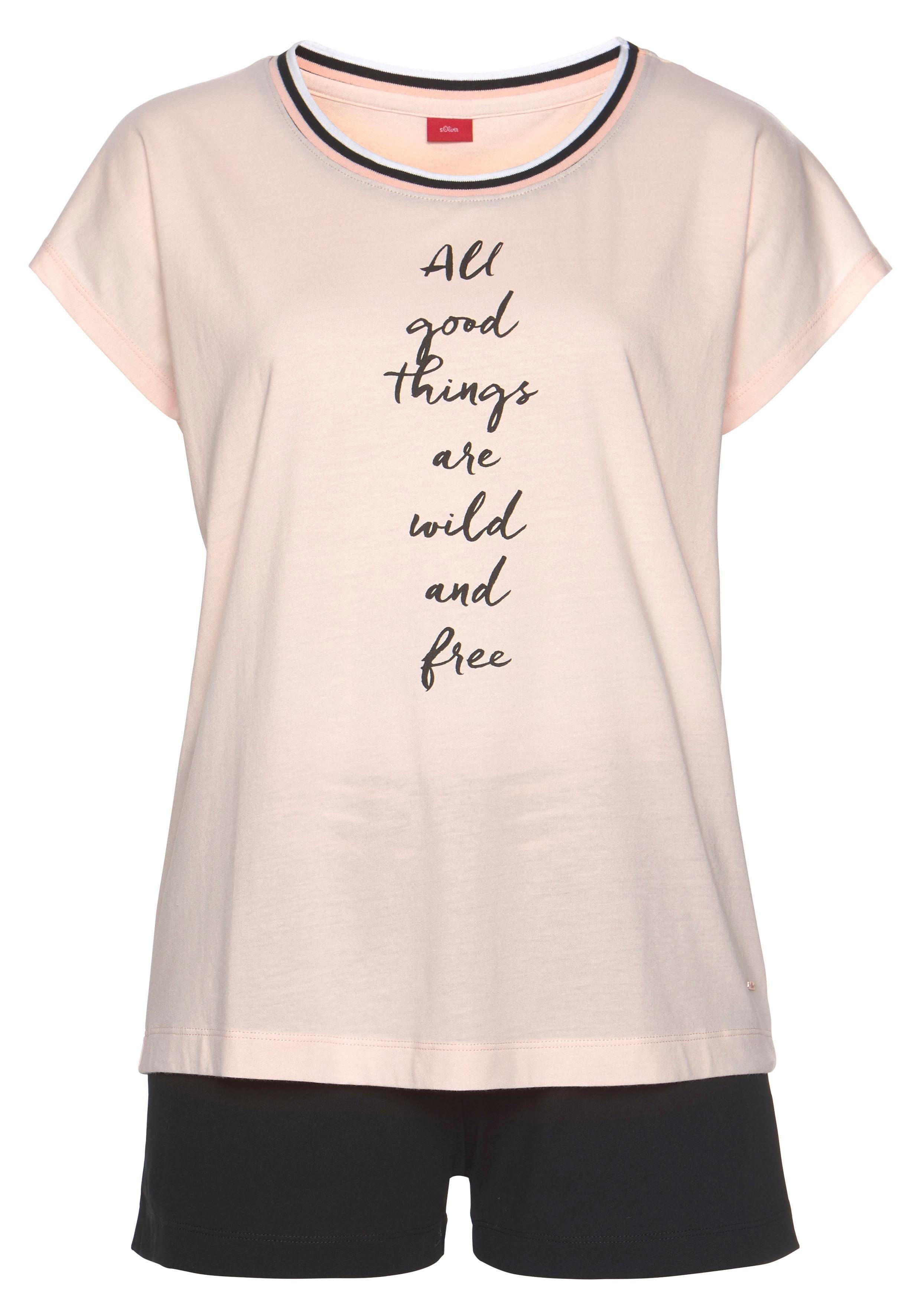 s.Oliver Shorty (2 tlg) mit gestreiften Bündchen und Schriftprint günstig online kaufen