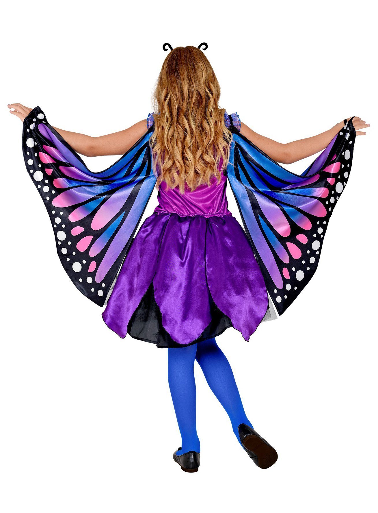Widdmann Kostüm Schmetterling Kleid - Faschingskostüm Kinder, Lila-blaues Kostümkleid mit Stoff-Flügeln