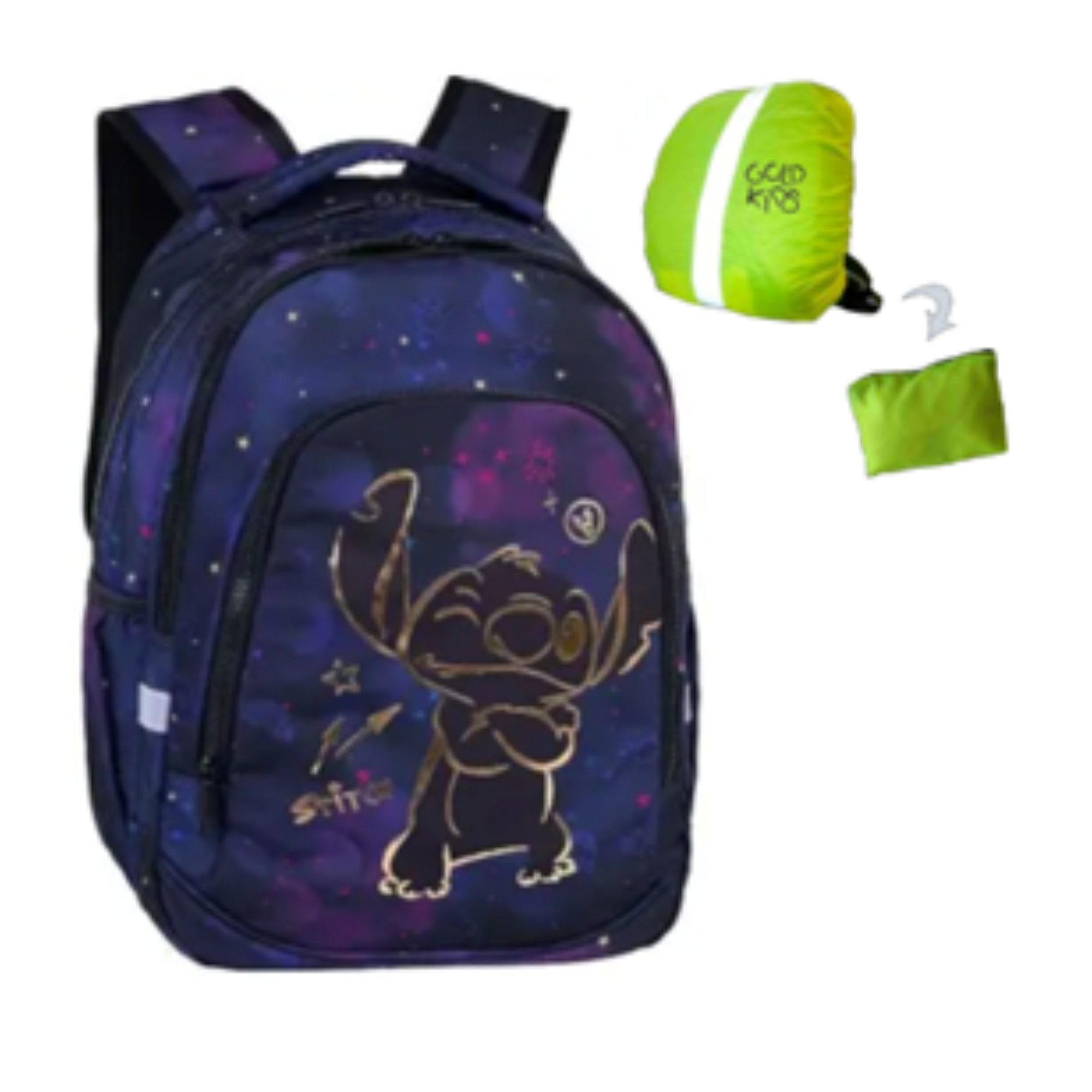 GOLDKIDS Schulrucksack Rucksack Teenager Kinderrucksack (für Jungen und Mädchen, 1-tlg., Ranzen Tornister Schulltasche und Regenschutz), - Stitch Motiv