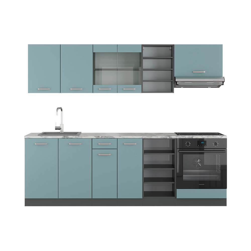 Vicco Küchenzeile R-Line, Blau-Grau/Anthrazit, 240 cm, günstig online kaufen