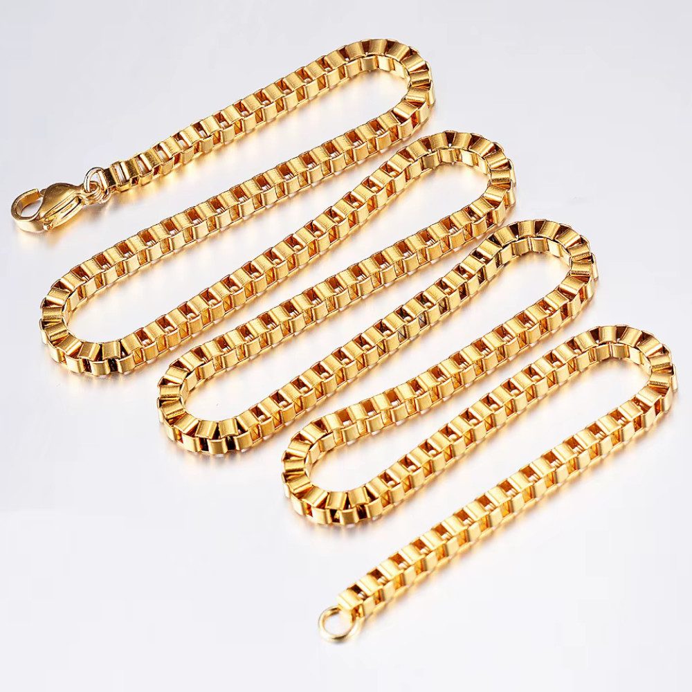 Ware aus aller Welt Edelstahlkette Venezianerkette 2,5mm Goldfarben Edelstahlfarben Schwarz 45 50 55 60cm (1-tlg), Hochwertiger Edelstahl: Robust, langlebig und farbbeständig