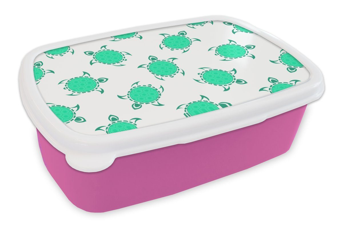 MuchoWow Lunchbox Kartusche - Schildkröte - Grün, Kunststoff, (2-tlg), Brotbox für Erwachsene, Brotdose Kinder, Snackbox, Mädchen, Kunststoff rosa