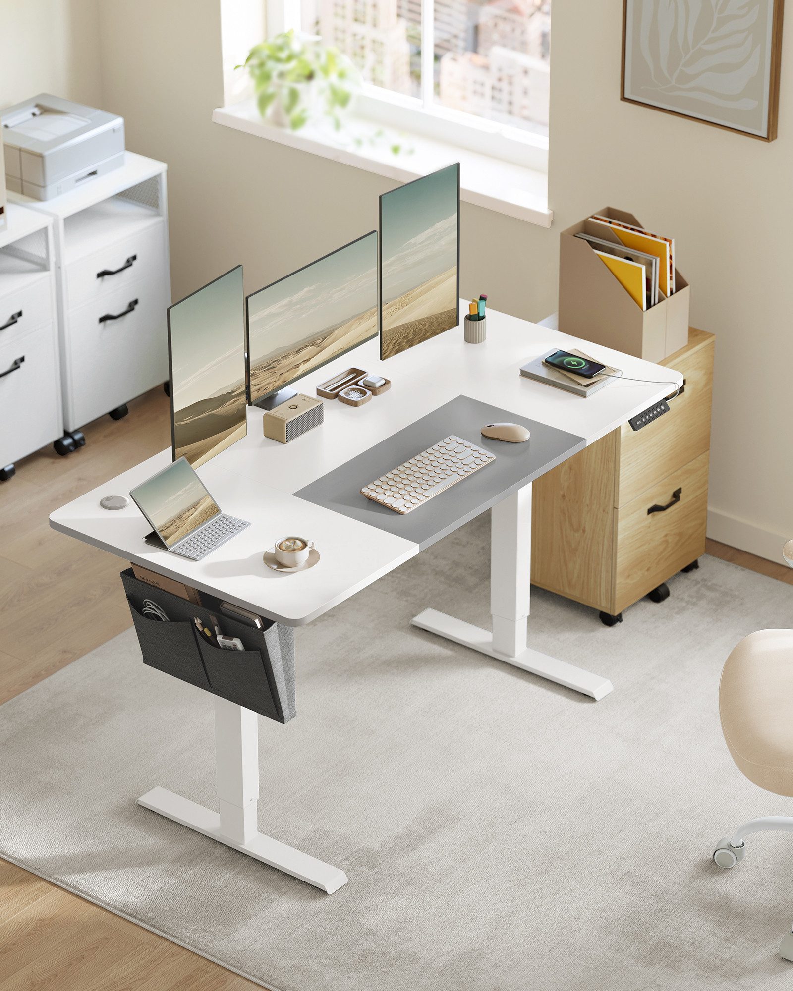 SONGMICS Schreibtisch Höhenverstellbarer elektrisch, USB-A-Anschluss (mit S günstig online kaufen