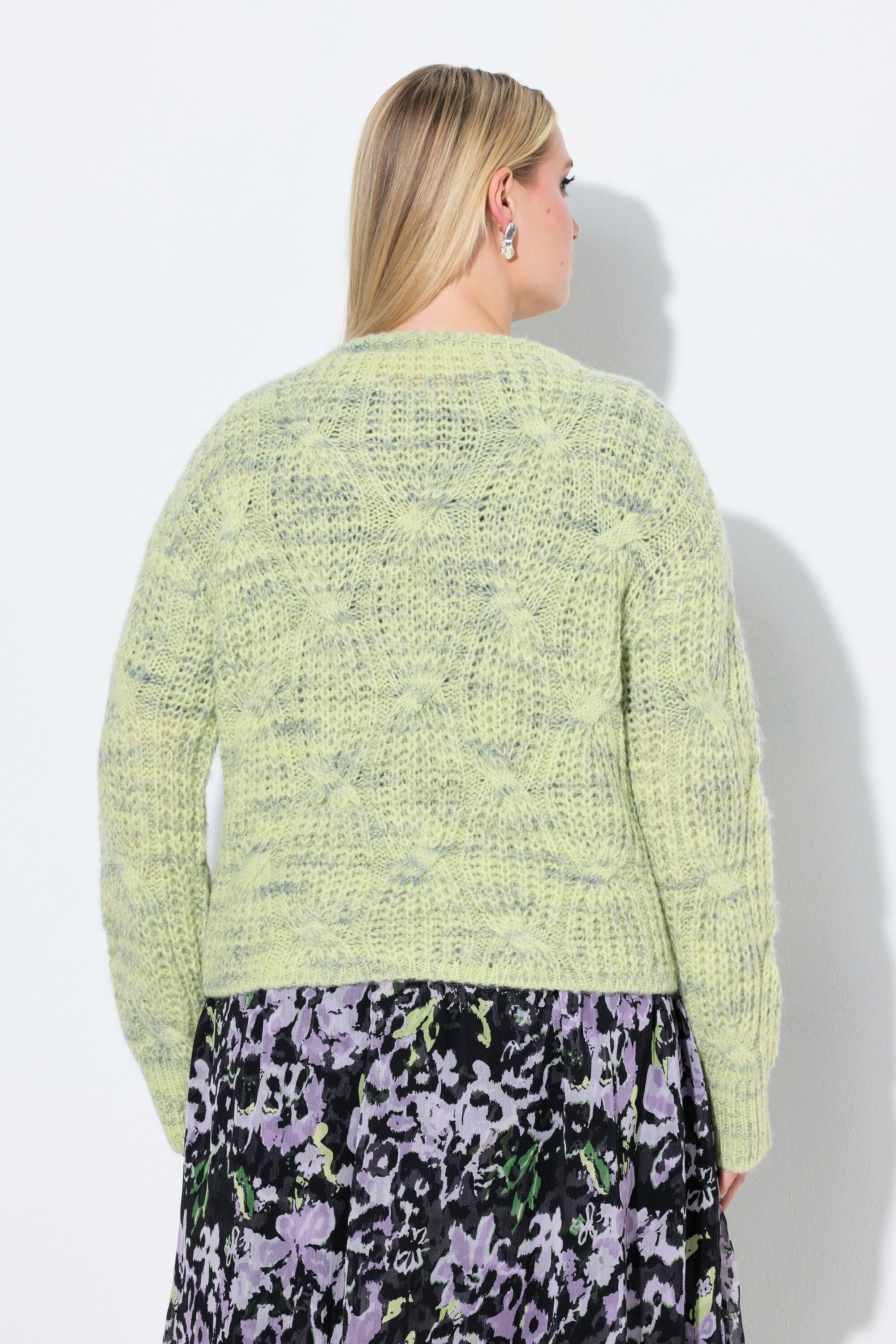 Ulla Popken Strickpullover Pullover Zopfmuster Oversized Rundhals Langarm