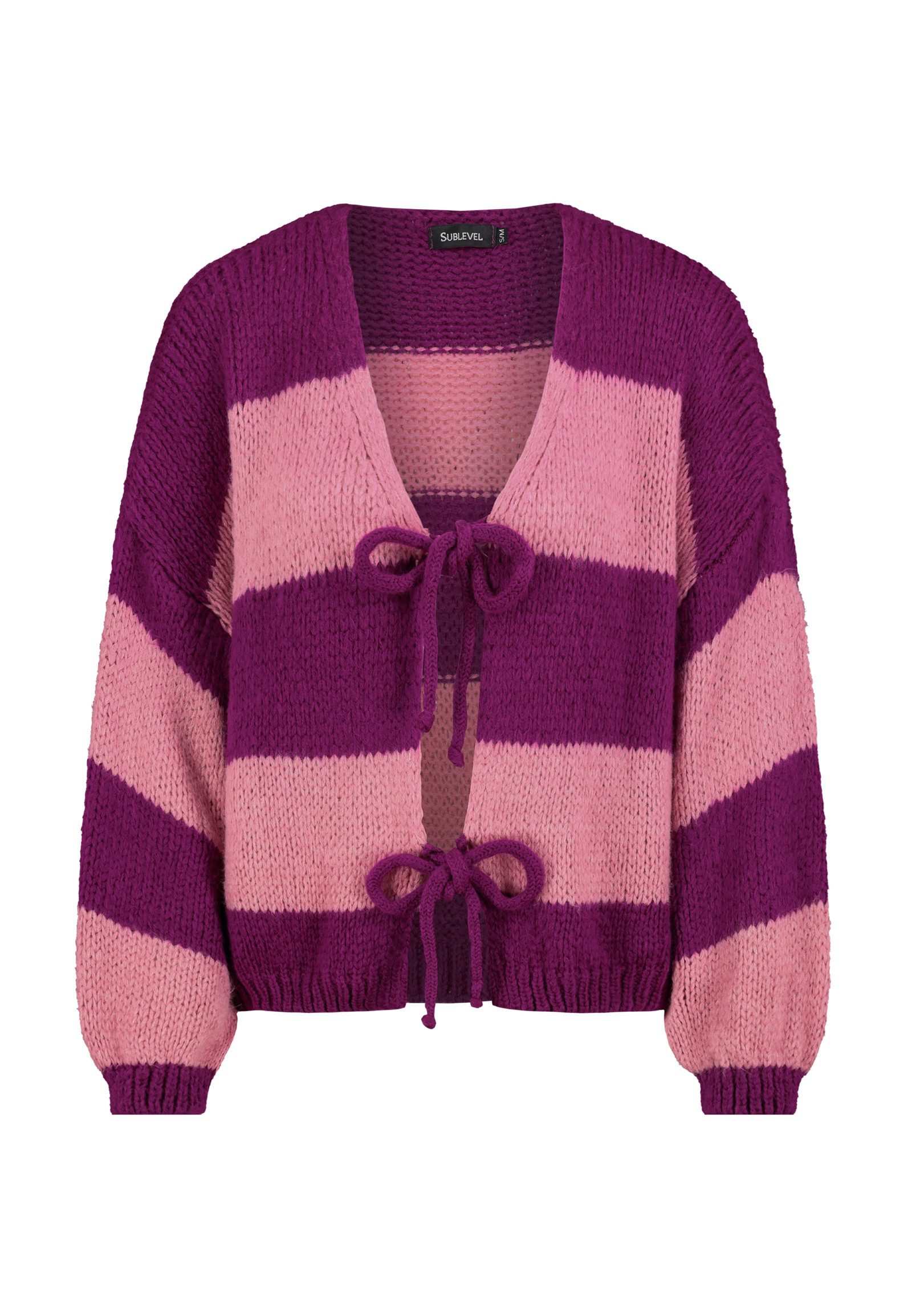 SUBLEVEL Strickjacke Cardigan mit Schleifen Cardigan, überschnittene Schultern