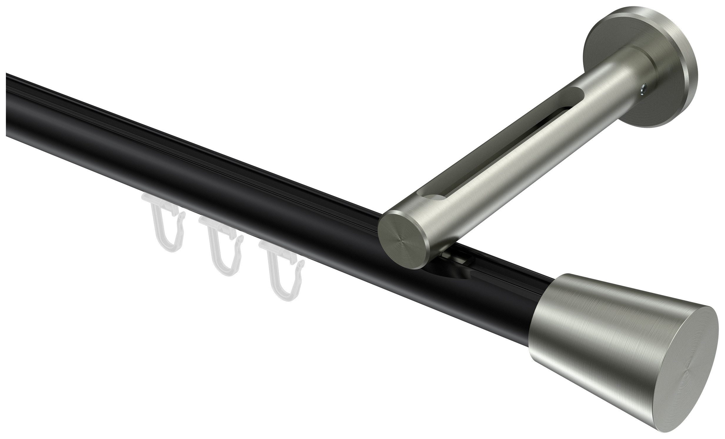 INTERDECO Innenlaufschiene Siteno Sitra, Ø 20 mm, 1-läufig, Fixmaß, kürzbar, Wandmontage, Aluminium, Schwarz / Edelstahl-Optik / Bicolor
