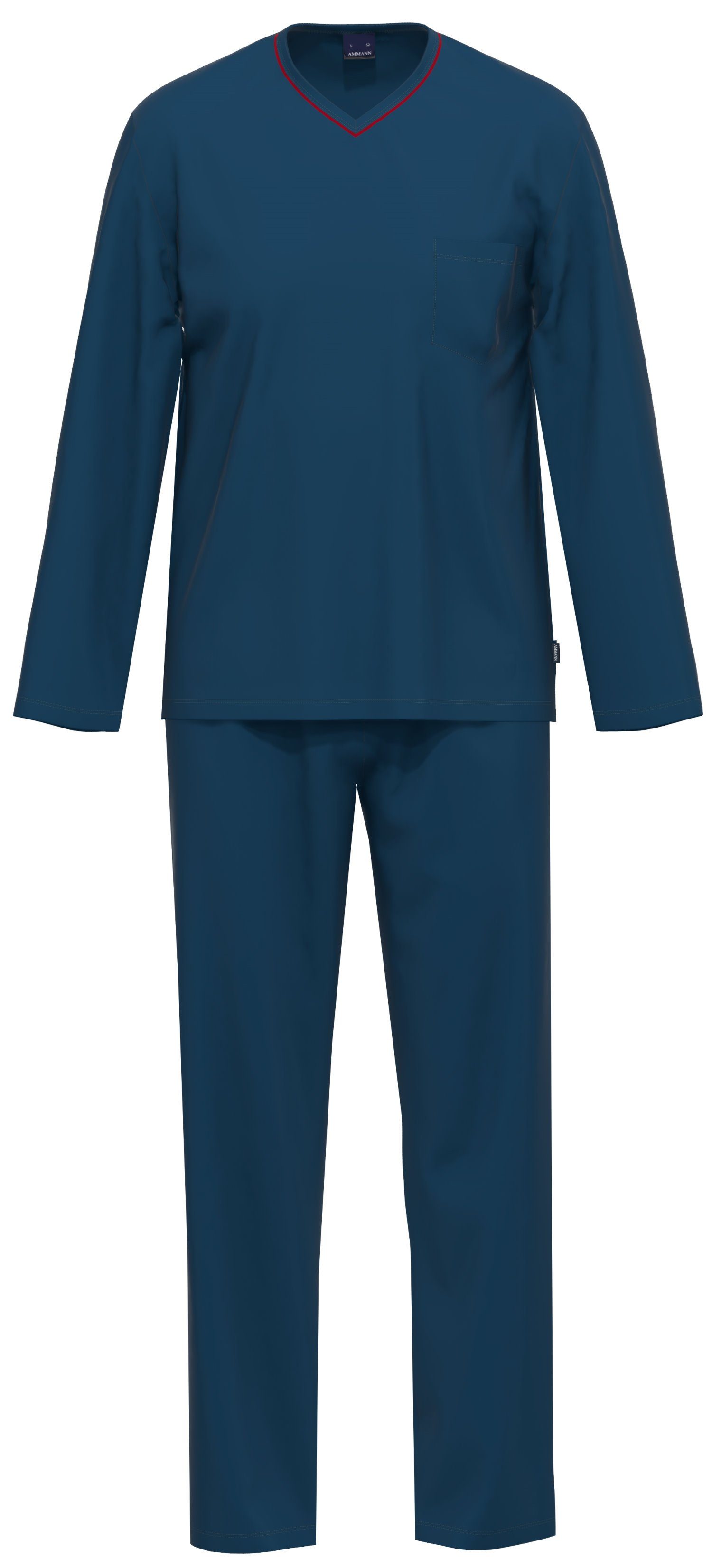 Herren tlg) blau Schlafanzug Baumwolle Schlafanzug lang Ammann (2
