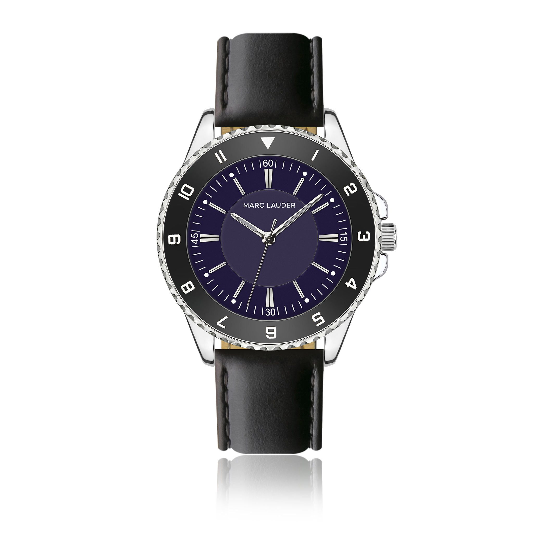 MARC LAUDER Quarzuhr MF3-S010S Bruges Black Padded and stitched smooth