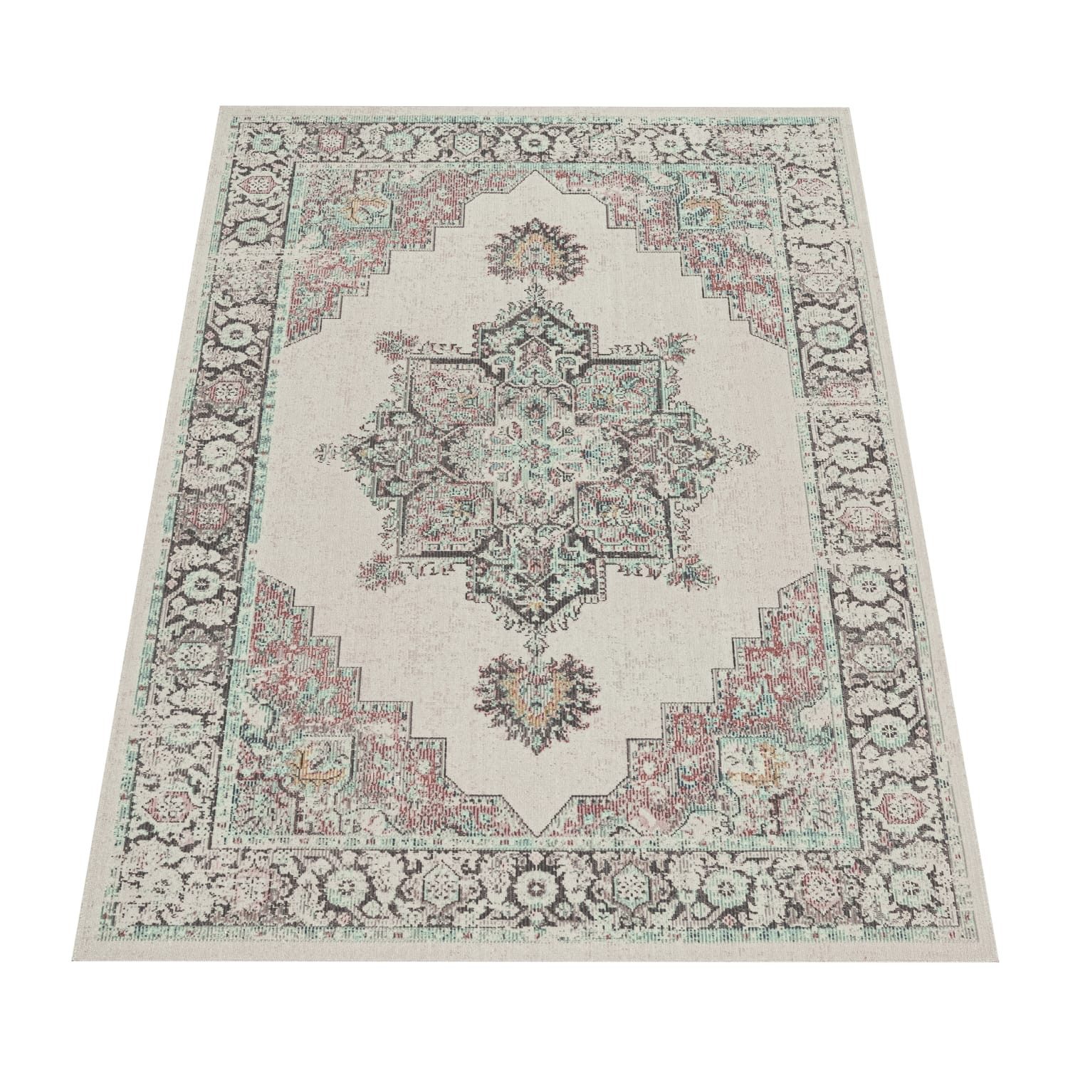 KADIMA DESIGN Outdoorteppich Orientalisch Vintage Balkon, Terrasse schmutzabweisend Outdoor Teppich, Rechteckig, Höhe: 6 mm, Florhöhe: 2 mm, 100% Polypropylen, Rechteckig, 60x100cm, Creme