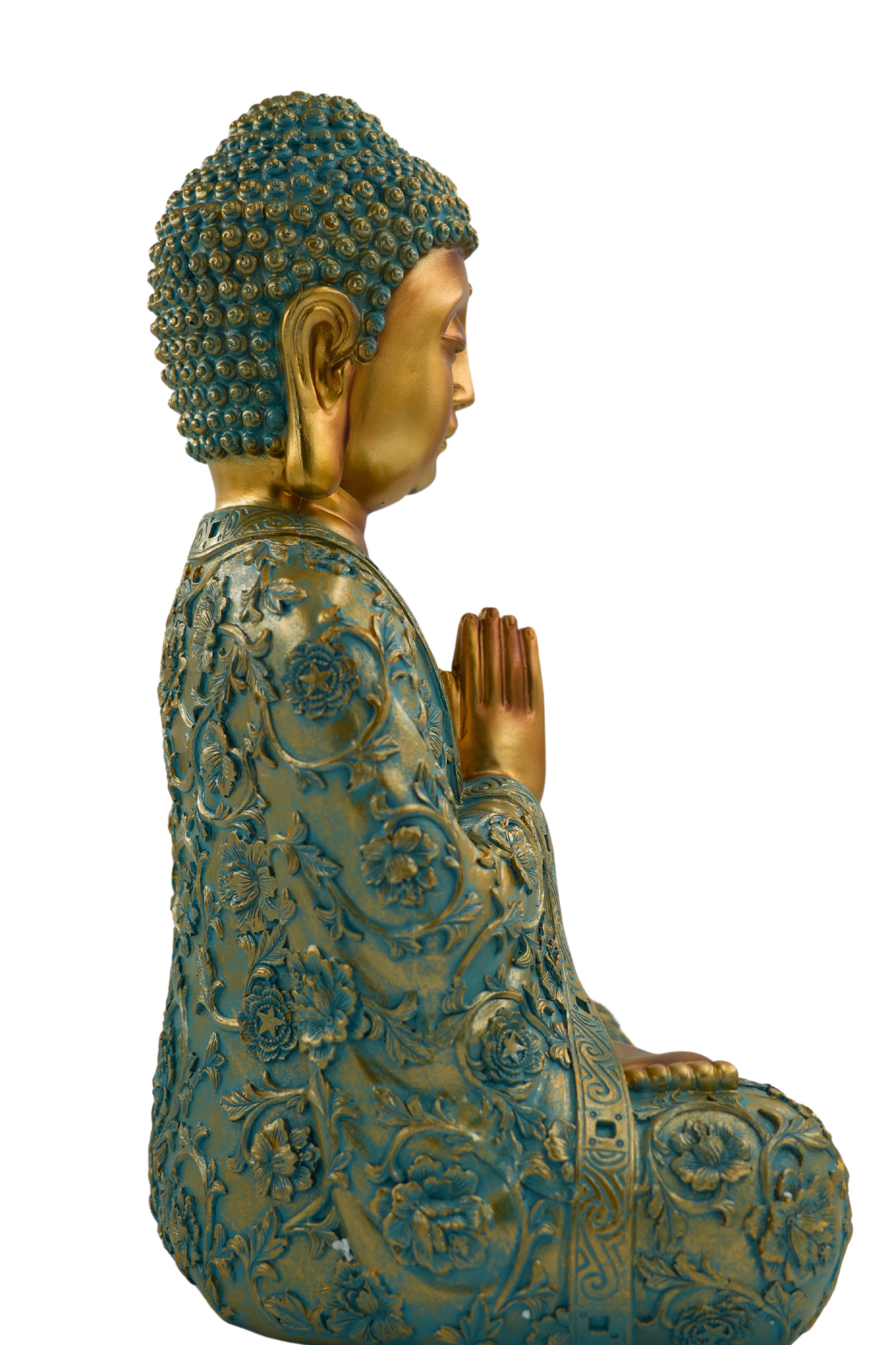 MF Buddhafigur Buddha Statue Mintgruen Gold Polyresin 41cm Meditierende Figur (1 St) – Bild 5 von 5