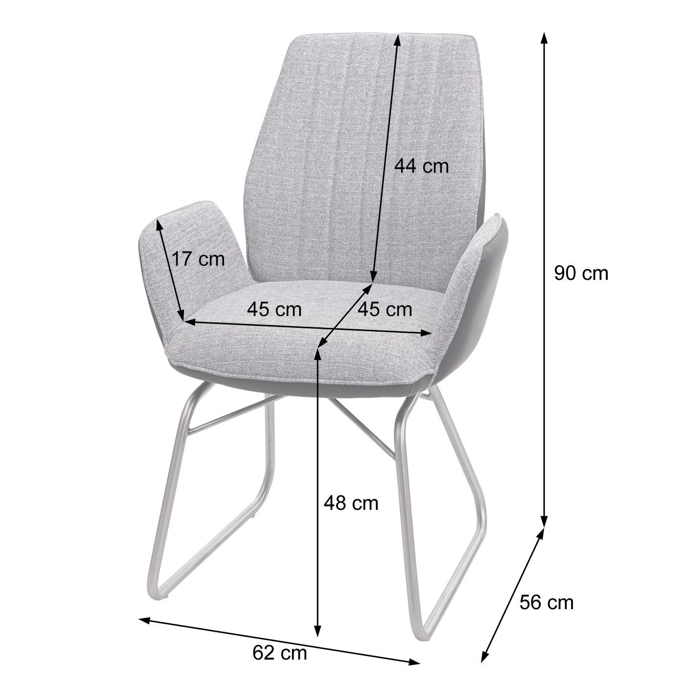 MCW Esszimmerstuhl MCW-G73 (1er), Sitz- | Fußbodenschoner und Abgerundete Rückenfläche, grau inklusive grau,dunkelgrau Wippfunktion