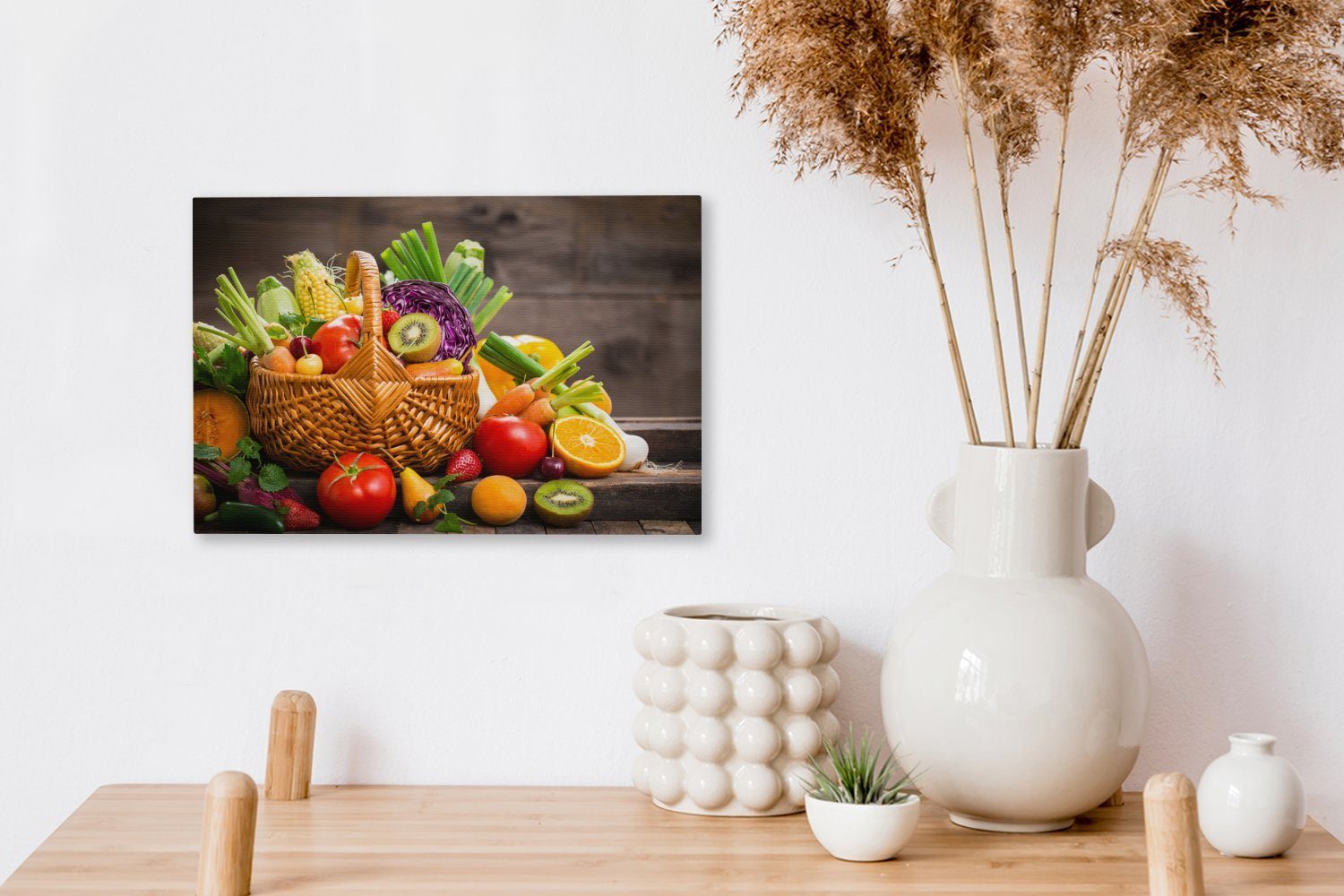 Aufhängefertig, (1 OneMillionCanvasses® Obstkorb St), Gemüse, - cm Leinwandbild 30x20 Obst Wandbild Leinwandbilder, - Wanddeko,