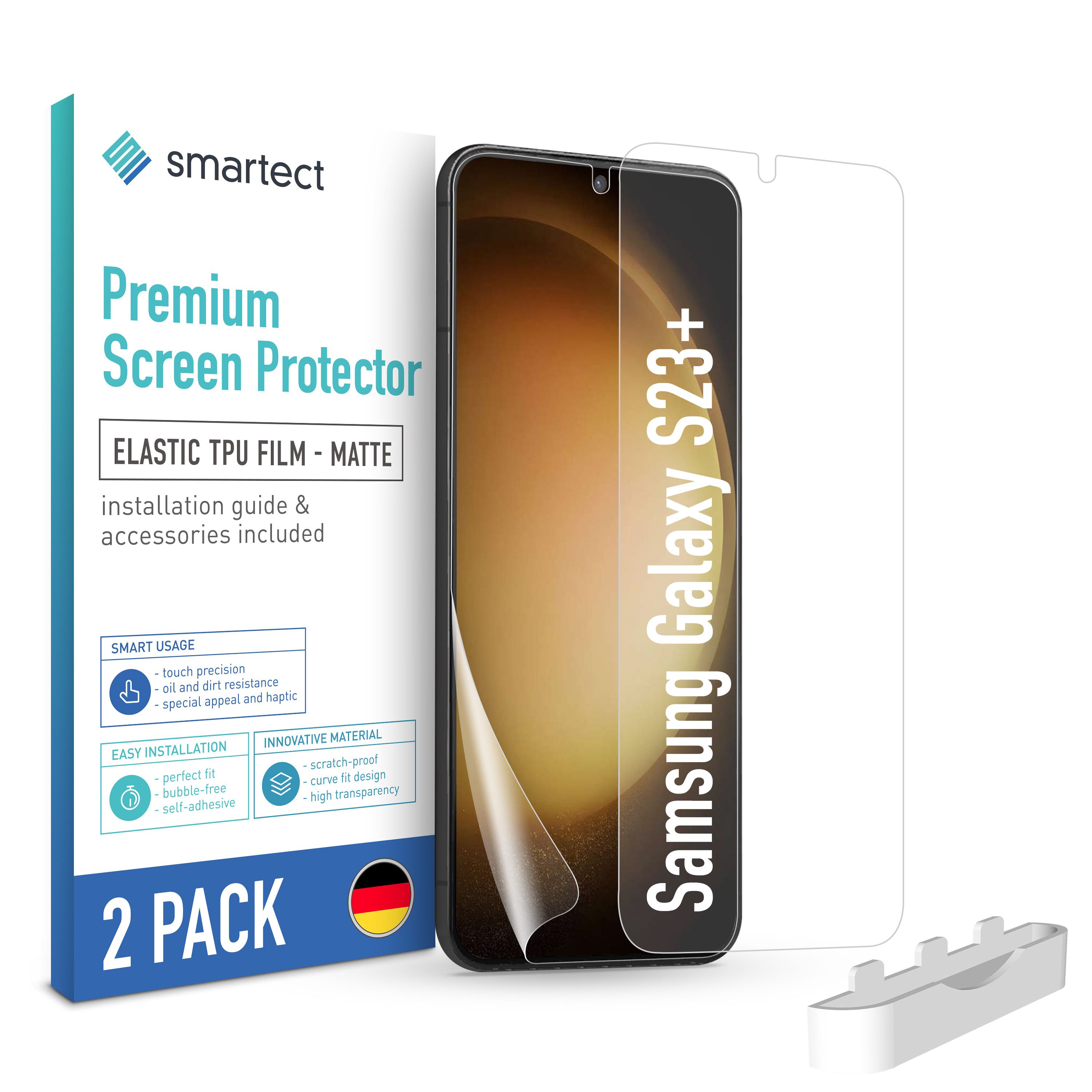smartect Displayschutzfolie TPU Schutzfolie Matt für Samsung Galaxy S23 Plus, Set, 2 Stück, Panzerfolie Bildschirm Displayfolie