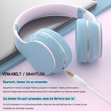 Diida Kabellose Bluetooth-Kopfhörer, Over-Ear-Kopfhörer, Kinder-Headset Kinder-Kopfhörer (Bluetooth, Schnurlose Headsets, kabelgebundene Headsets, Gaming-Headsets)