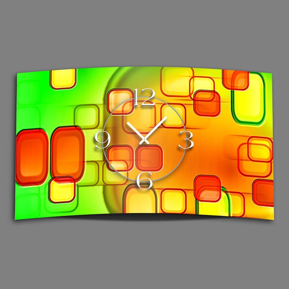 dixtime Wanduhr Retro grün orange Designer Wanduhr modernes Wanduhren Design leise (Einzigartige 3D-Optik aus 4mm Alu-Dibond) | Wanduhren