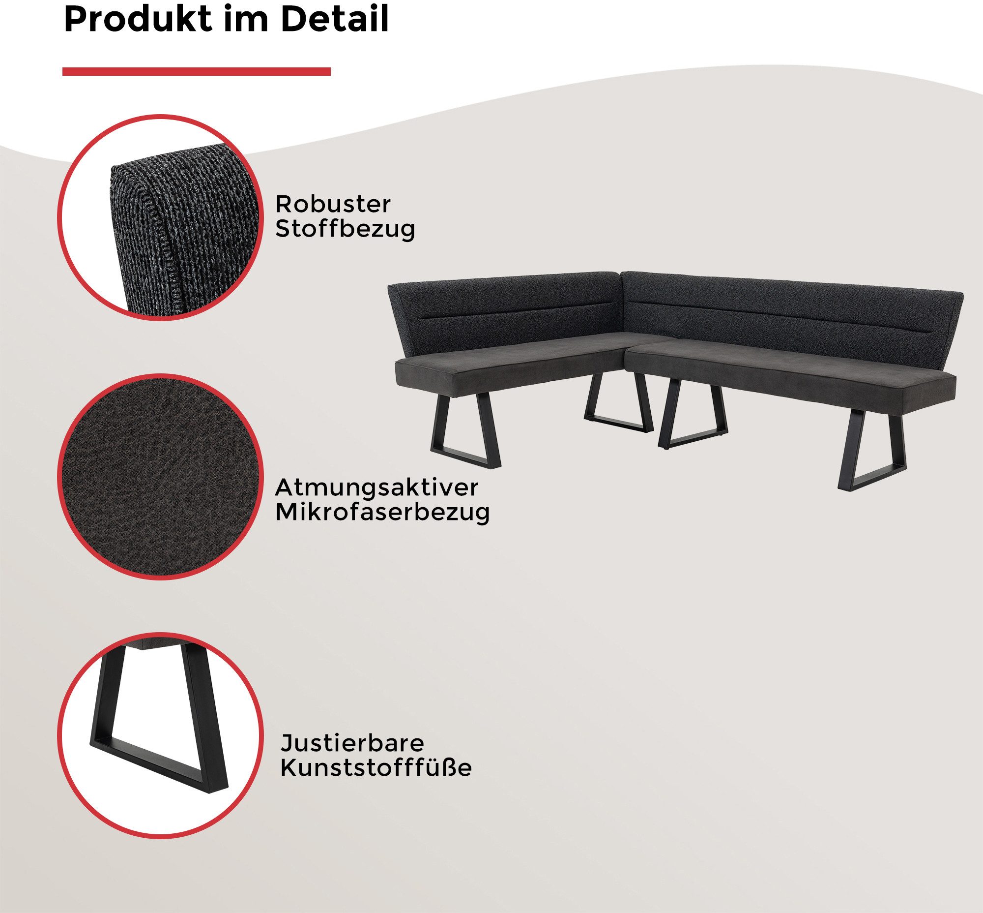 Duo Collection Eckbank Alena (1-St), beidseitig montierbar, Taschenfederkern