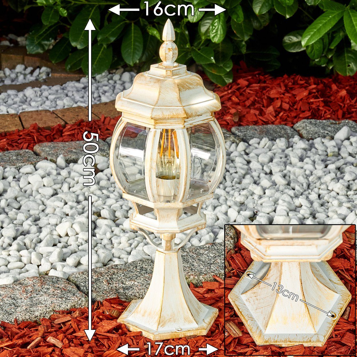 hofstein Pollerleuchte »Meyen« Außenleuchte, Aluguss in Weiß/Gold mit Kunststoff-Scheiben, ohne Leuchtmittel, Gartenlampe, E27, IP44