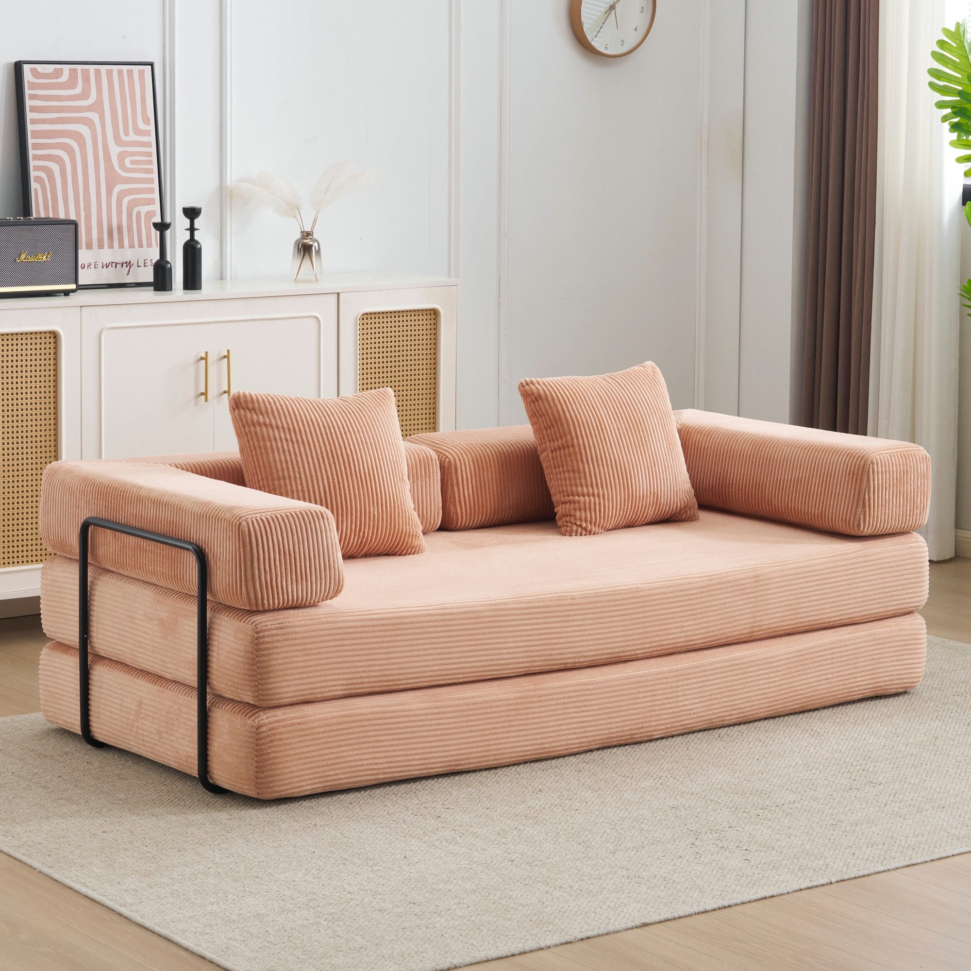 Vankel Loungesofa Faltbares Schlafsofa, bequemes Cord Bodensofa für kleine Räume, 4-in-1 Klappsofa für Wohnzimmer, Schlafzimmer, Büro oder Gäste
