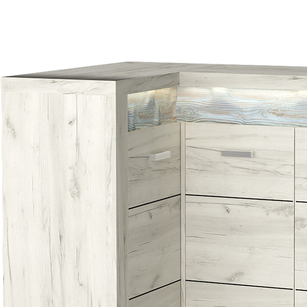 Lomadox Kommode INGENIO-161, Eckschrank Sideboard Wohnzimmerschrank modern Esche in weiß